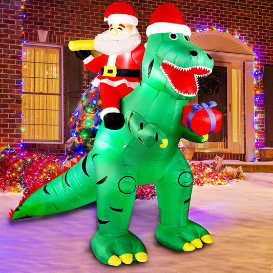 7FT Christmas Inflatable Decorations Clearance, Giant Xmas Santa Dinosaur Blow Up LED Light Up Indoor Outdoor Yard Decorations with Gift Box, Holiday Xmas Party Patio Garden Lawn New Year Kids Gifts