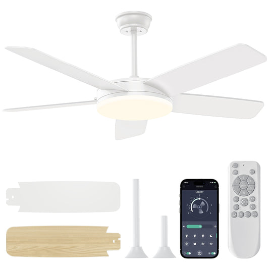 Kaqinu Ceiling Fans with Lights and Remote & App Control,45 inch Modern Ceiling Fans,6 Speeds 3 Colors for Indoor