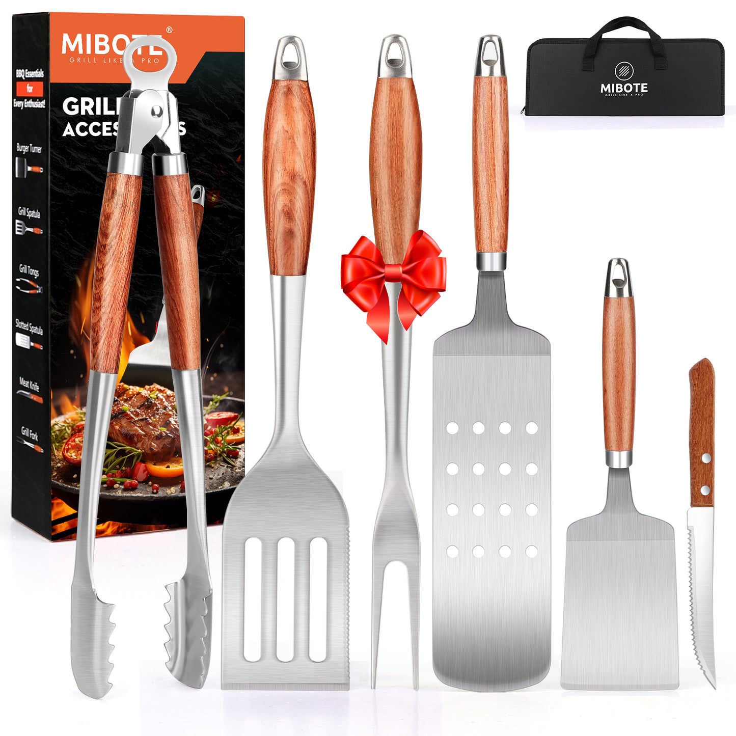 7PCS Griddle Accessories Kit,16 Inches Stainless Steel BBQ Accessories with organizer bag for Outdoor Barbecue Grilling Gifts