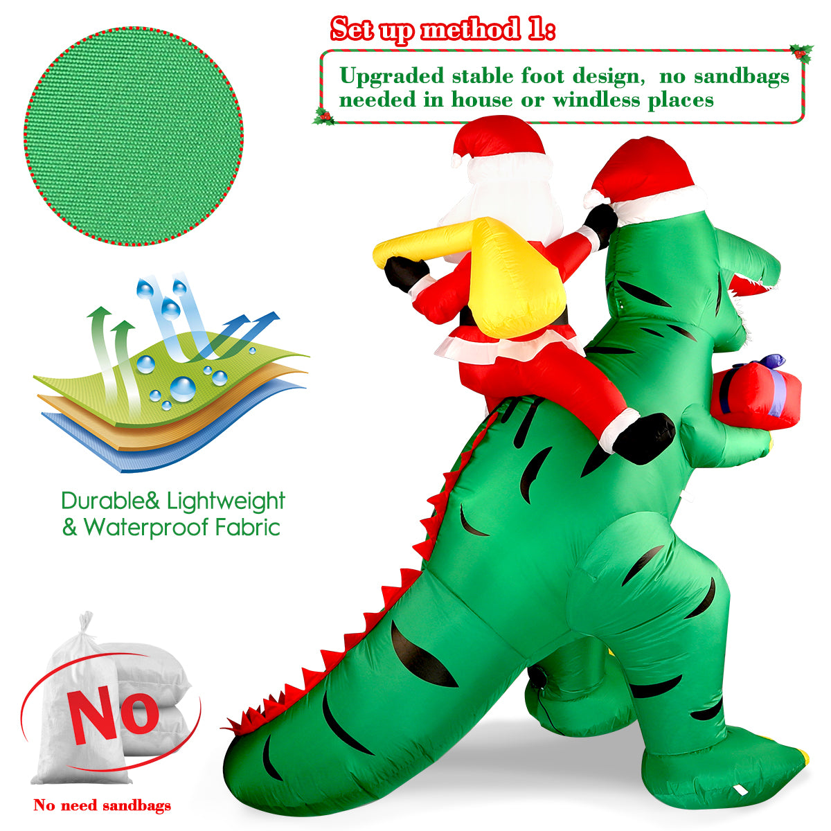 7FT Christmas Inflatable Decorations Clearance, Giant Xmas Santa Dinosaur Blow Up LED Light Up Indoor Outdoor Yard Decorations with Gift Box, Holiday Xmas Party Patio Garden Lawn New Year Kids Gifts