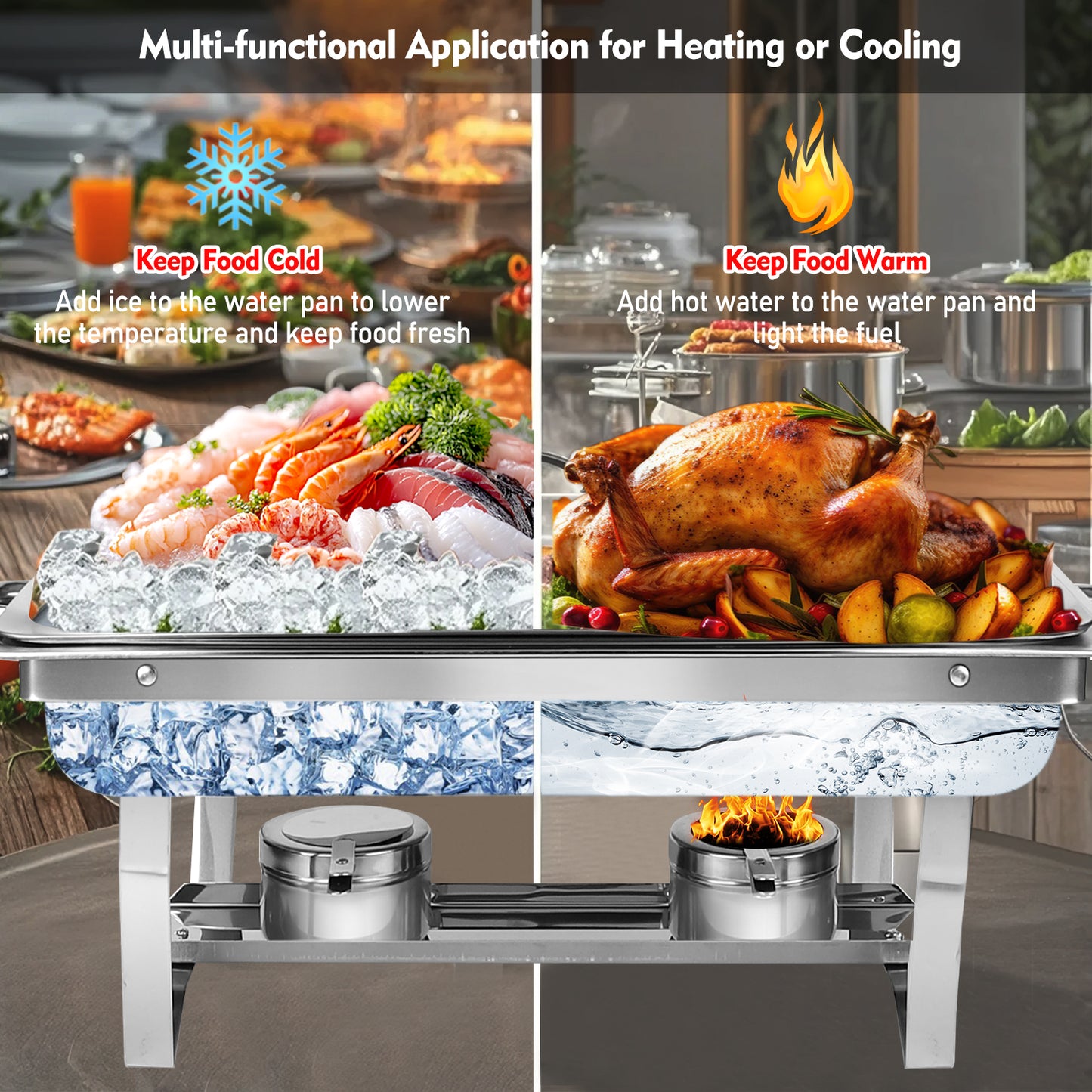 Chafing Dish Buffet Set, AOKIWO 3 Packs Stainless Steel Buffet Warmer, Chafing Dishes for Buffet, Chafers and Buffet Warmer for Parties, Events, Wedding, Camping, Dinner, 8QT Full Pans