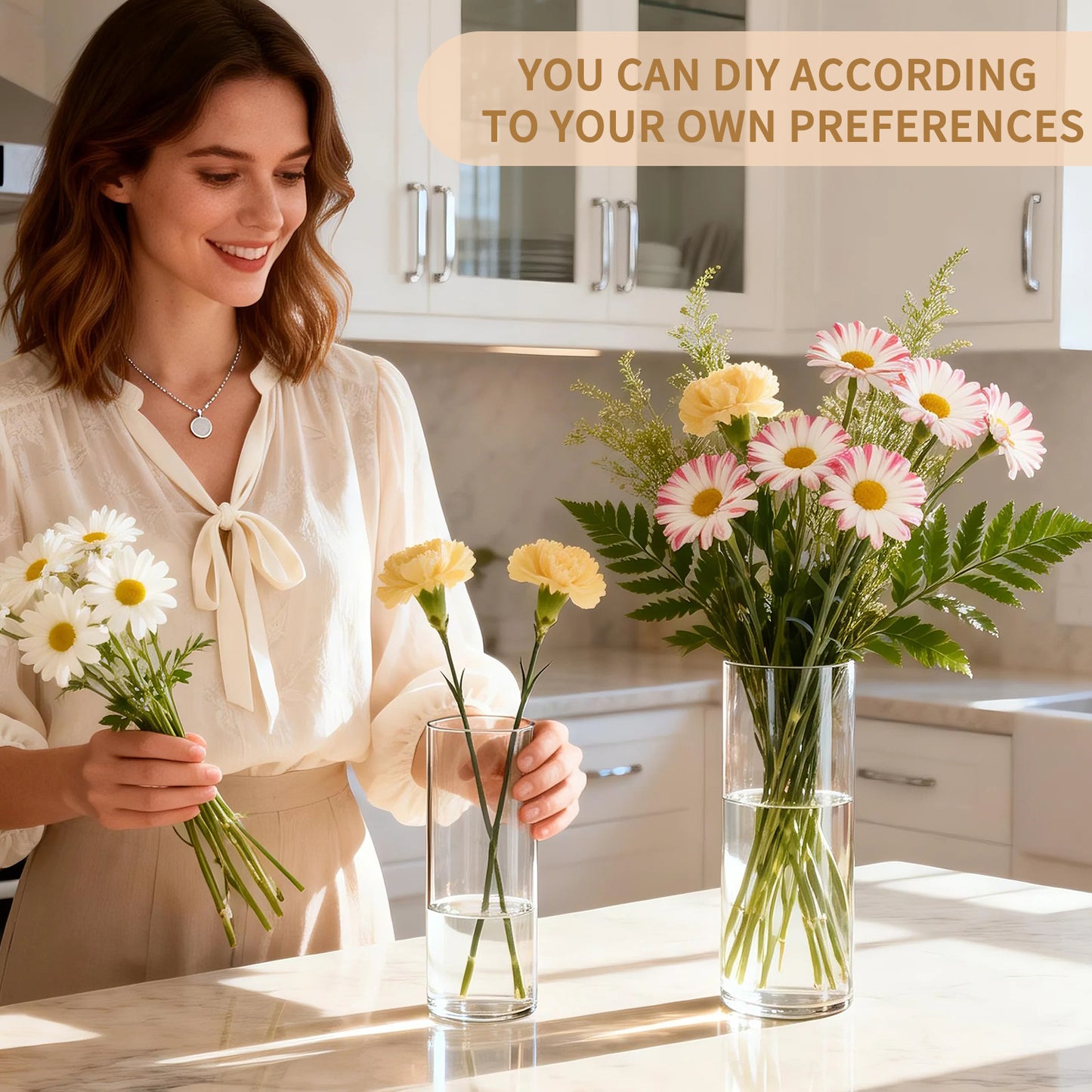 5pcs Modern Cylinder Glass Vase for Home Decor, Wedding Party Decor with Wide Mouth