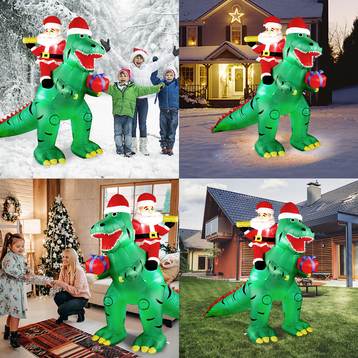 7FT Christmas Inflatable Decorations Clearance, Giant Xmas Santa Dinosaur Blow Up LED Light Up Indoor Outdoor Yard Decorations with Gift Box, Holiday Xmas Party Patio Garden Lawn New Year Kids Gifts