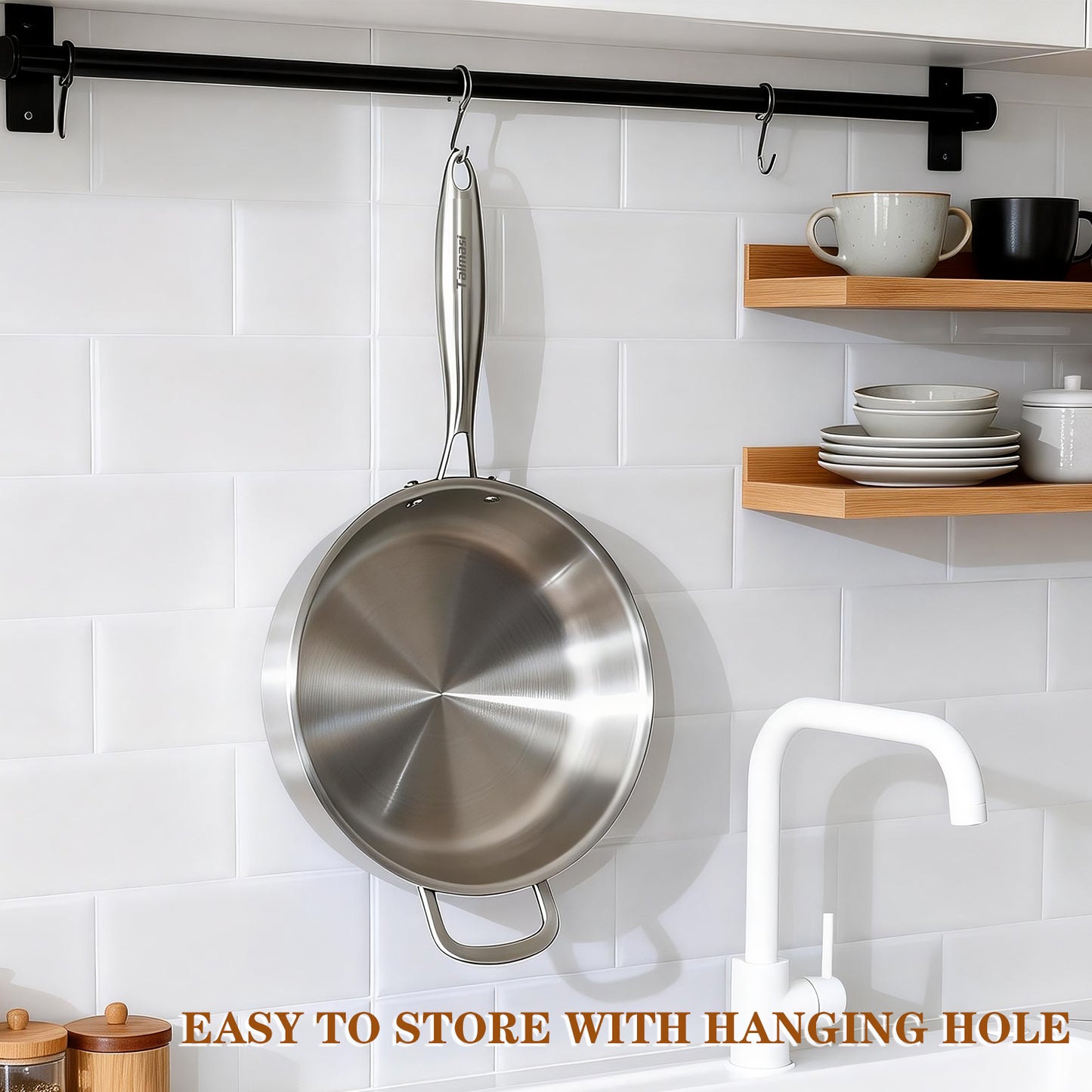 Tri-Ply Stainless Steel Frying Pan, TAIMASI 12 Inch Stainless Steel Skillet with Lid & Handle, 6 Quart Saute Pan Compatible with All Cooktops, Dishwasher and Oven Safe Cookware