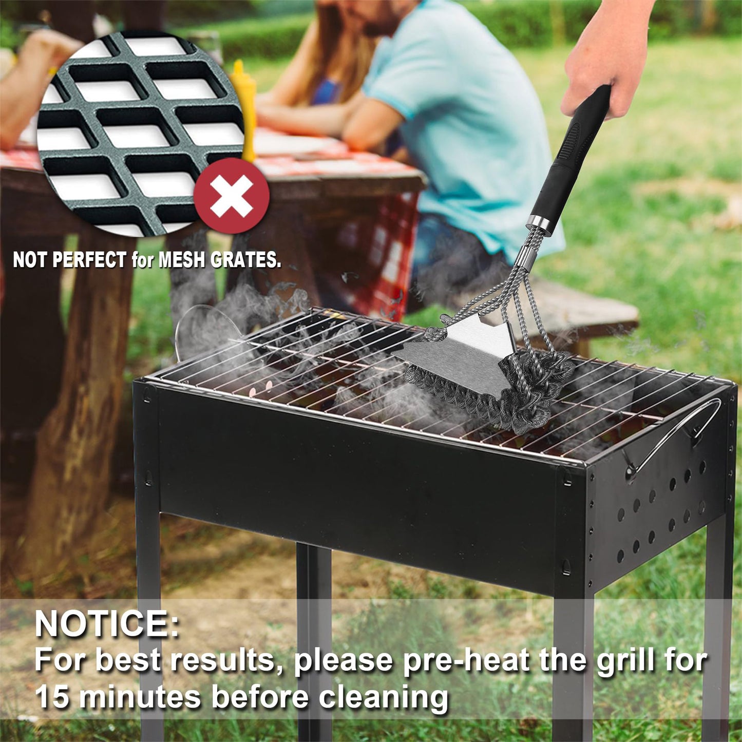 Grill Brush Bristle Free - Safe Grill Cleaning with No Wire Bristles - Professional Heavy Duty Stainless Steel Coils and Scraper