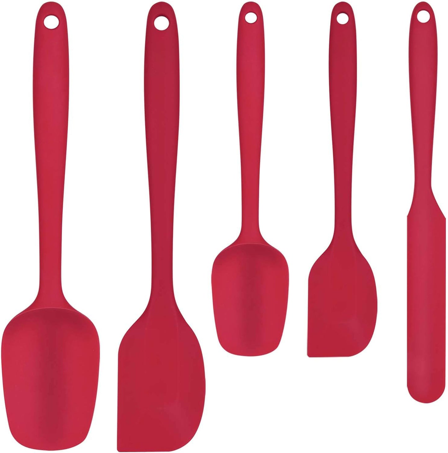 Food Grade Silicone Rubber Spatula Set for Baking, 5 Pcs BPA-Free Cooking, and Mixing High Heat Resistant Non Stick Dishwasher- Red