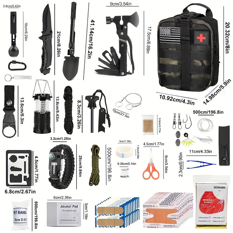 Weituo Survival Kit and First Aid Kit, 180Pcs Professional Survival Gear and Equipment with Molle Pouch, for Men Dad Husband Who Likes Camping Outdoor Adventure
