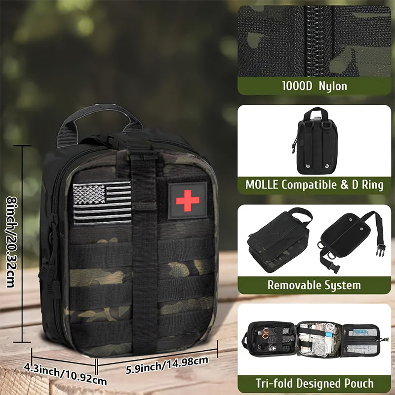 Weituo Survival Kit and First Aid Kit, 180Pcs Professional Survival Gear and Equipment with Molle Pouch, for Men Dad Husband Who Likes Camping Outdoor Adventure