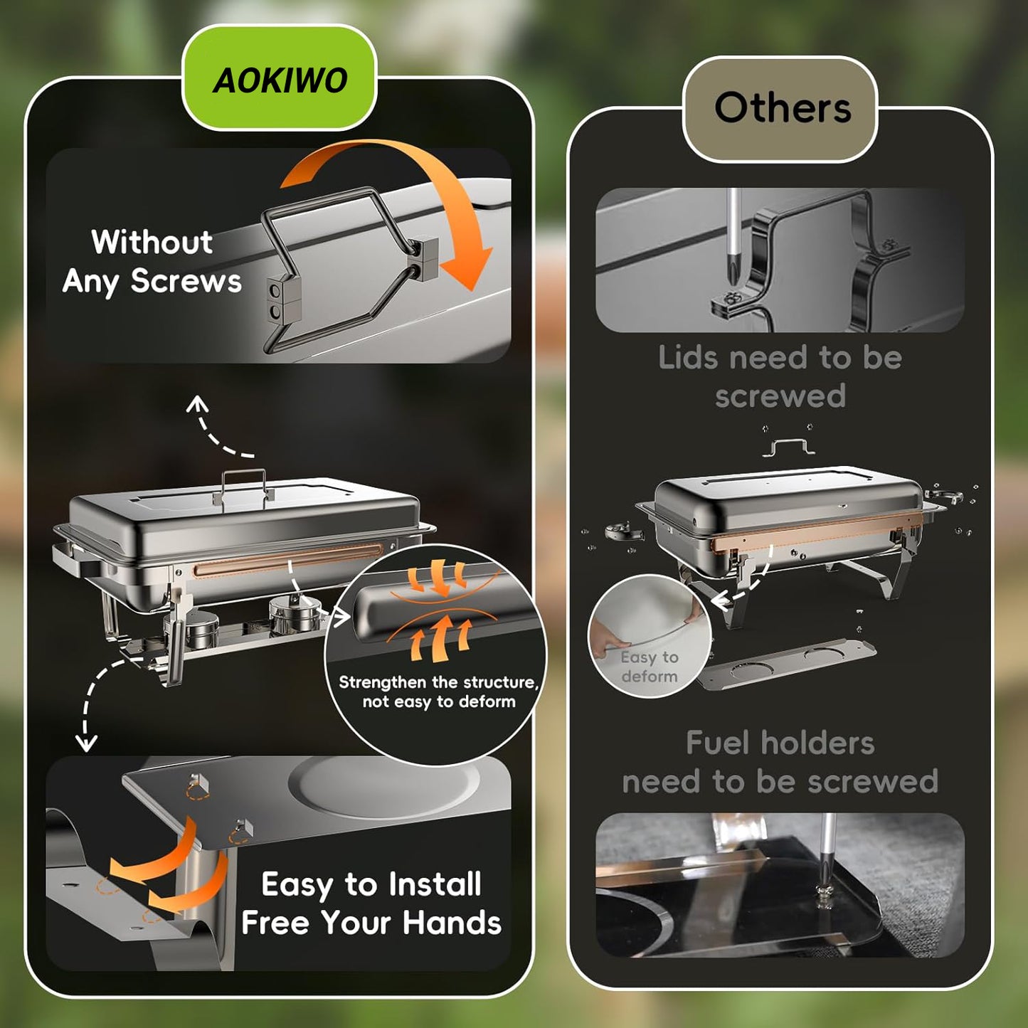 Chafing Dishes for Buffet ,AOKIWO 3 Packs 9QT Roll Edge Mirrored Stainless Steel Chafing Dish Buffet Warmers Set for Restaurant Serving Food, Party, Siver (1/3 Pan +1/2 Pan+Full Pan)