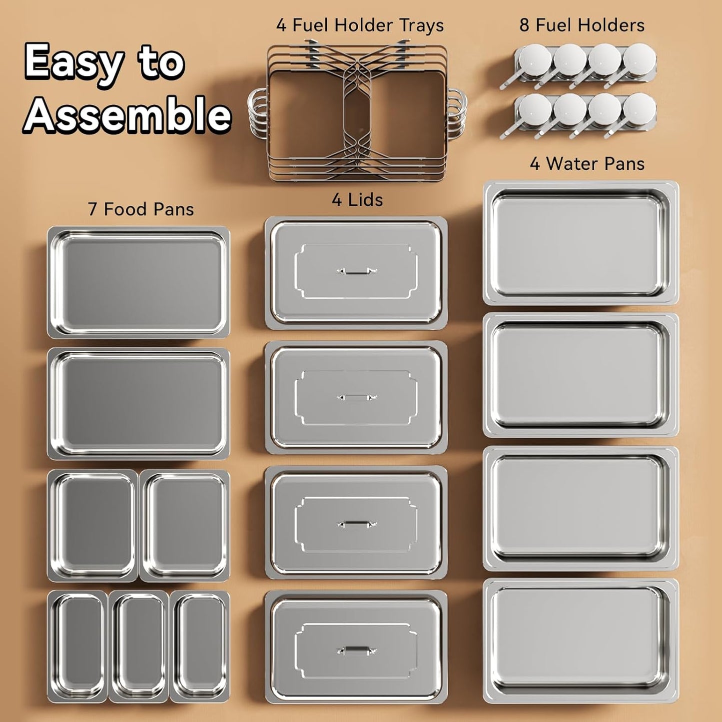 Chafing Dishes for Buffet ,AOKIWO 3 Packs 9QT Roll Edge Mirrored Stainless Steel Chafing Dish Buffet Warmers Set for Restaurant Serving Food, Party, Siver (1/3 Pan +1/2 Pan+Full Pan)