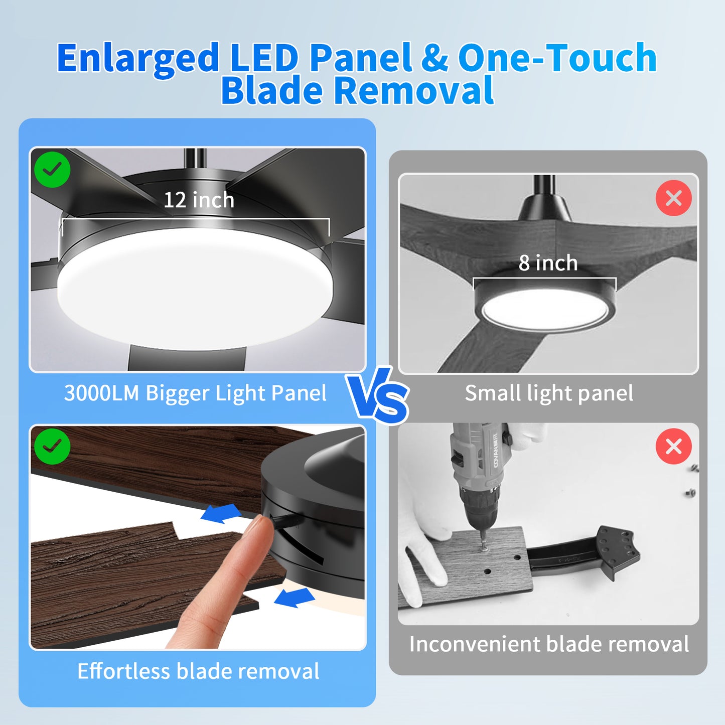 Kaqinu Ceiling Fans with Lights and Remote & App Control,45 inch Modern Ceiling Fans,6 Speeds 3 Colors for Indoor