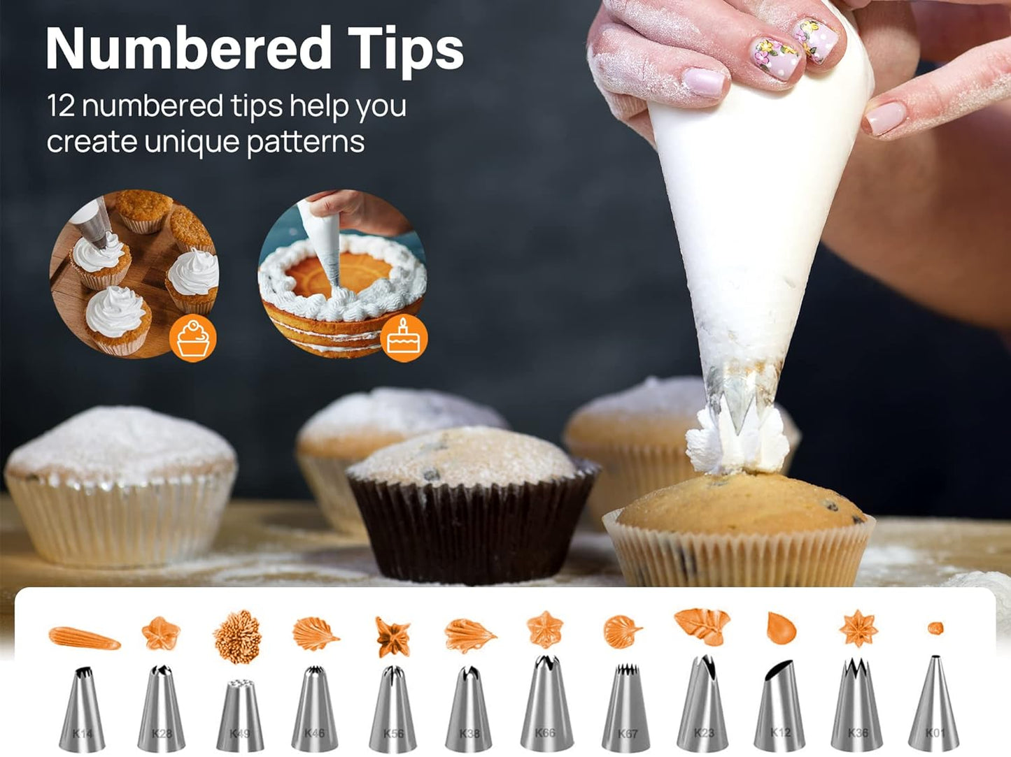 71 PCs Cake Decorating Supplies Kit with Cake Turntable, 12 Numbered Icing Piping Tips, 2 Spatulas, 3 Icing Comb Scraper, 50+2 Piping Bags, and 1 Coupler for Baking