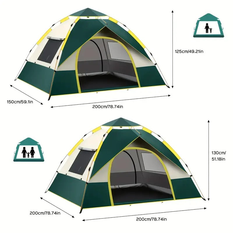 Kaqinu 2-Person Camping Tent, Auto Setup Pop Up Tent, Waterproof, Huge Door & Windows for Camping, Hiking, Travel