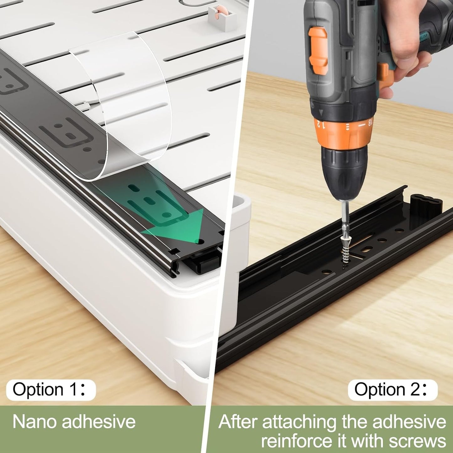 2 Pack Pull Out Cabinet Organizers Expandable, Slide Out Drawers for Kitchen, Bathroom, Pantry, Under Sink Storage, Pull Out Drawers Fixed with Adhesive Nano Film (White, 11.6''-17.5'')