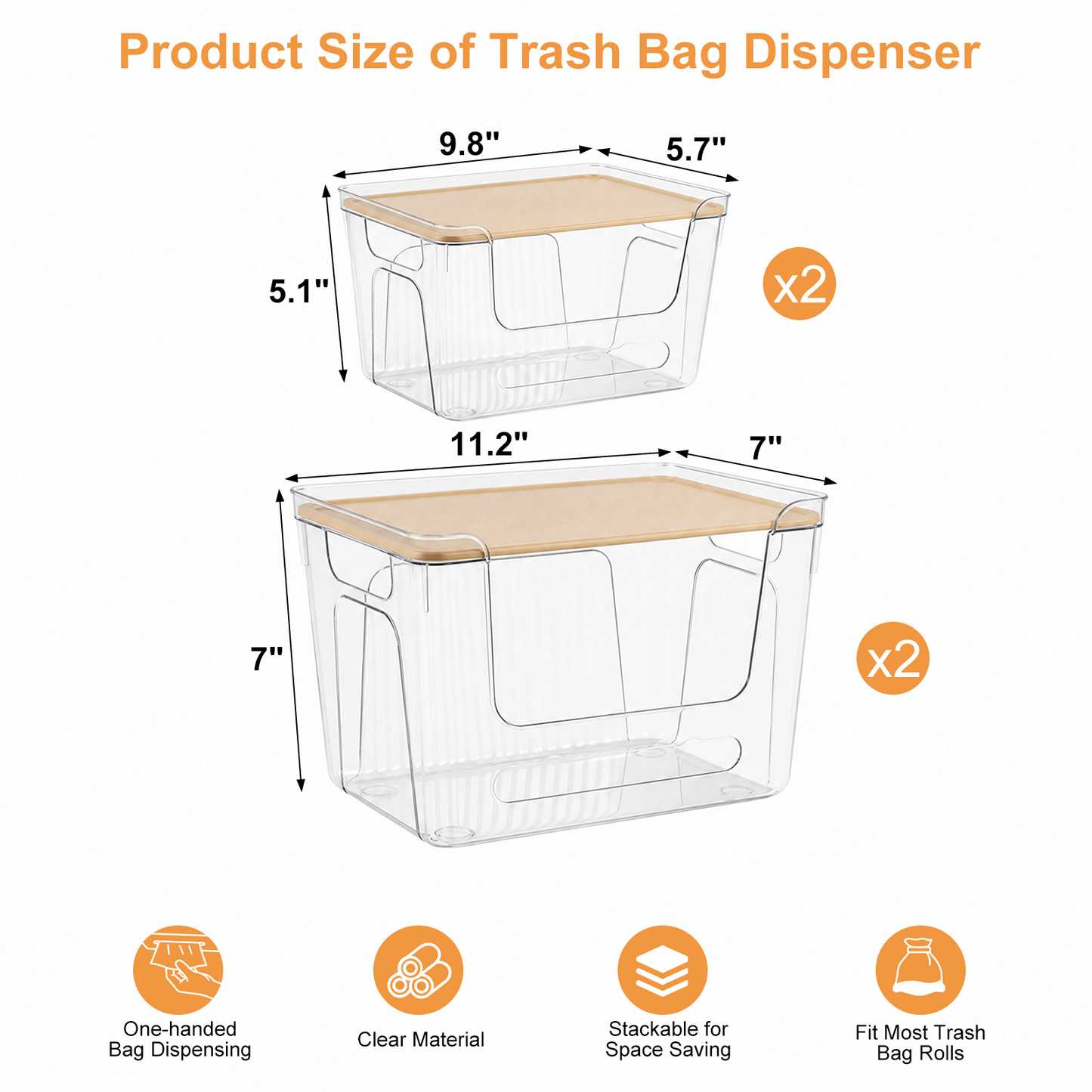 4 Pcs Garbage Bag Dispenser, TAIMASI Stackable Trash Bag Holder with Plastic Lid for 4-33 Gal Bags, Clear Organizer Bins for Under Sink Organization, Kitchen, Laundry, Pantry
