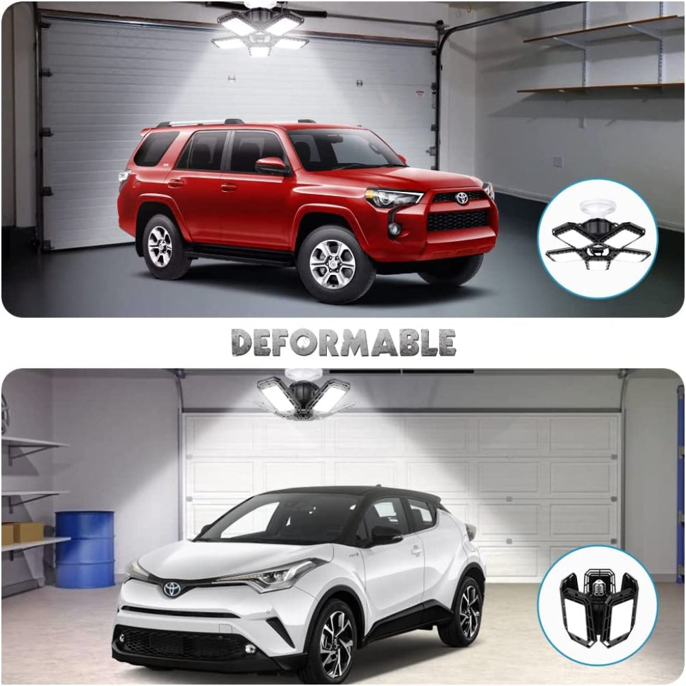 2 Pack LED Garage Lights, 160W Deformable LED Garage Ceiling Lights with 5 Adjustable Panels, E26 / E27 LED Lights for Garage