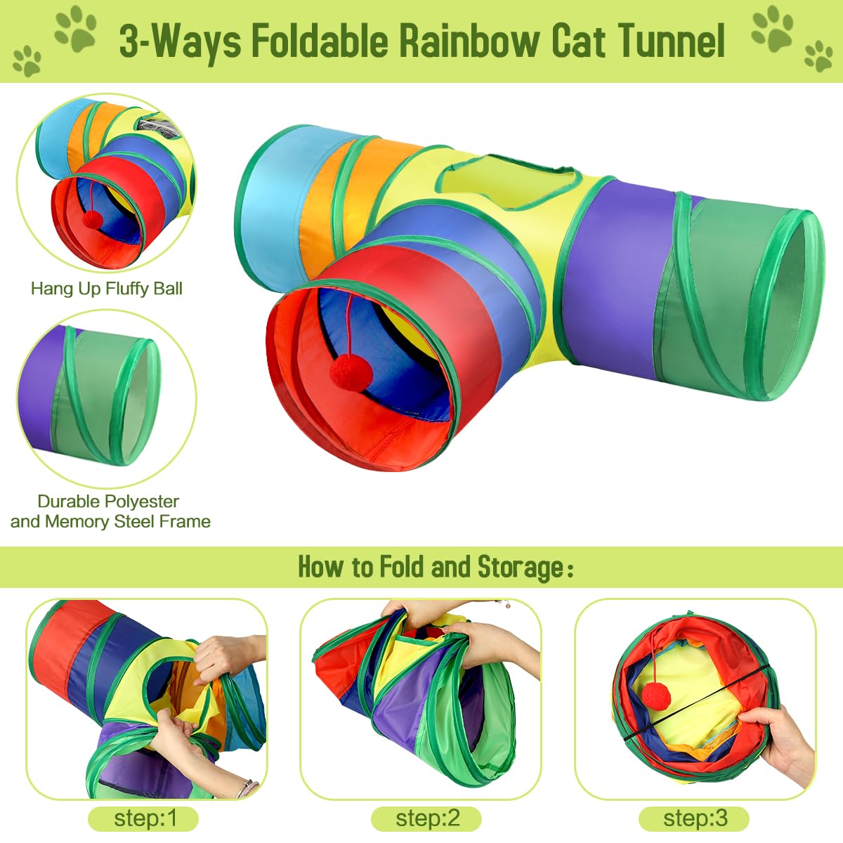 TAIMASI 32 PCS Cat Toys Kitten Toys,Interactive Variety Catnip Toys with Collapsible Rainbow Tunnel,Cat Feather Teaser Crinkle Balls Spring Toy for Cat, Kitty,Puppy