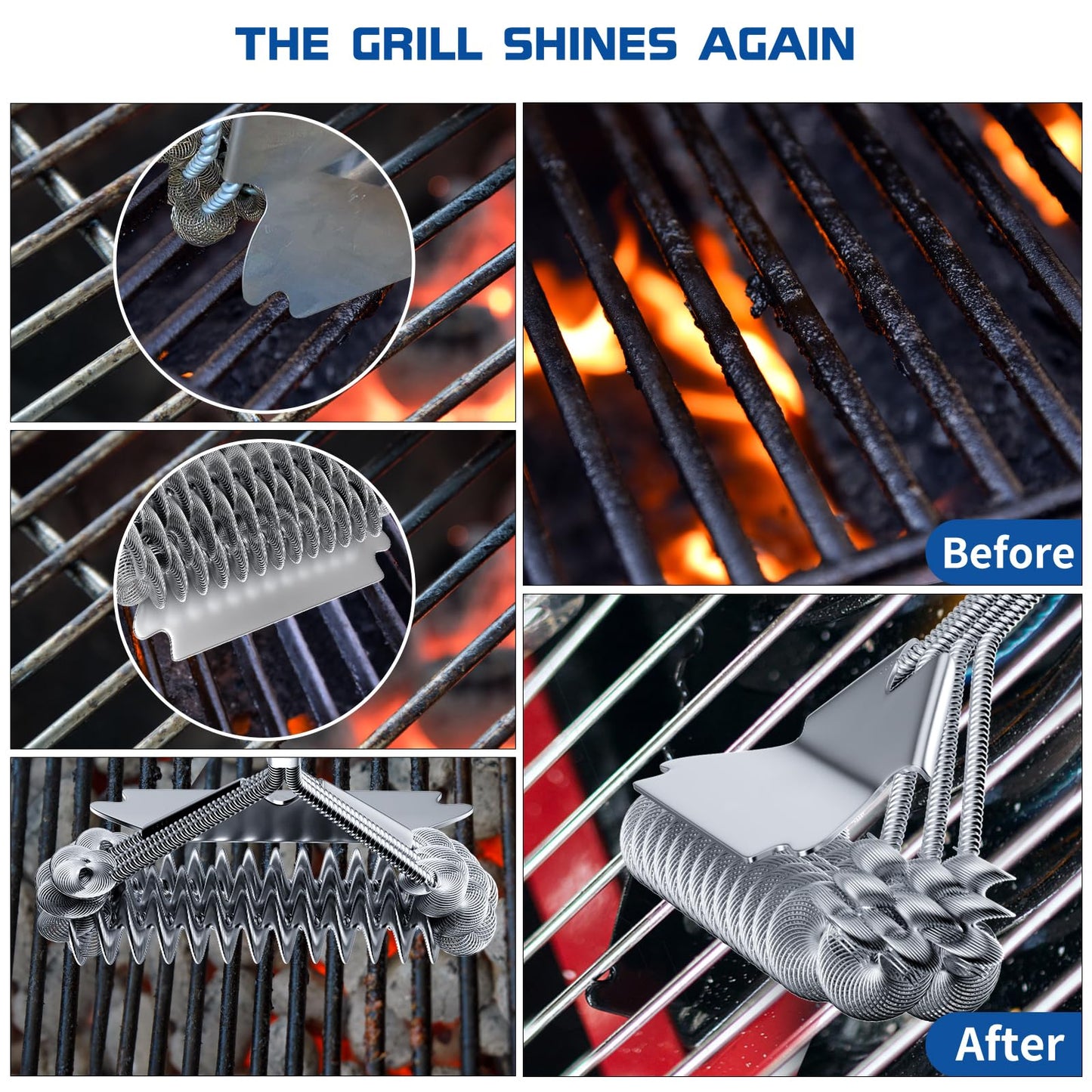 Grill Brush Bristle Free - Safe Grill Cleaning with No Wire Bristles - Professional Heavy Duty Stainless Steel Coils and Scraper