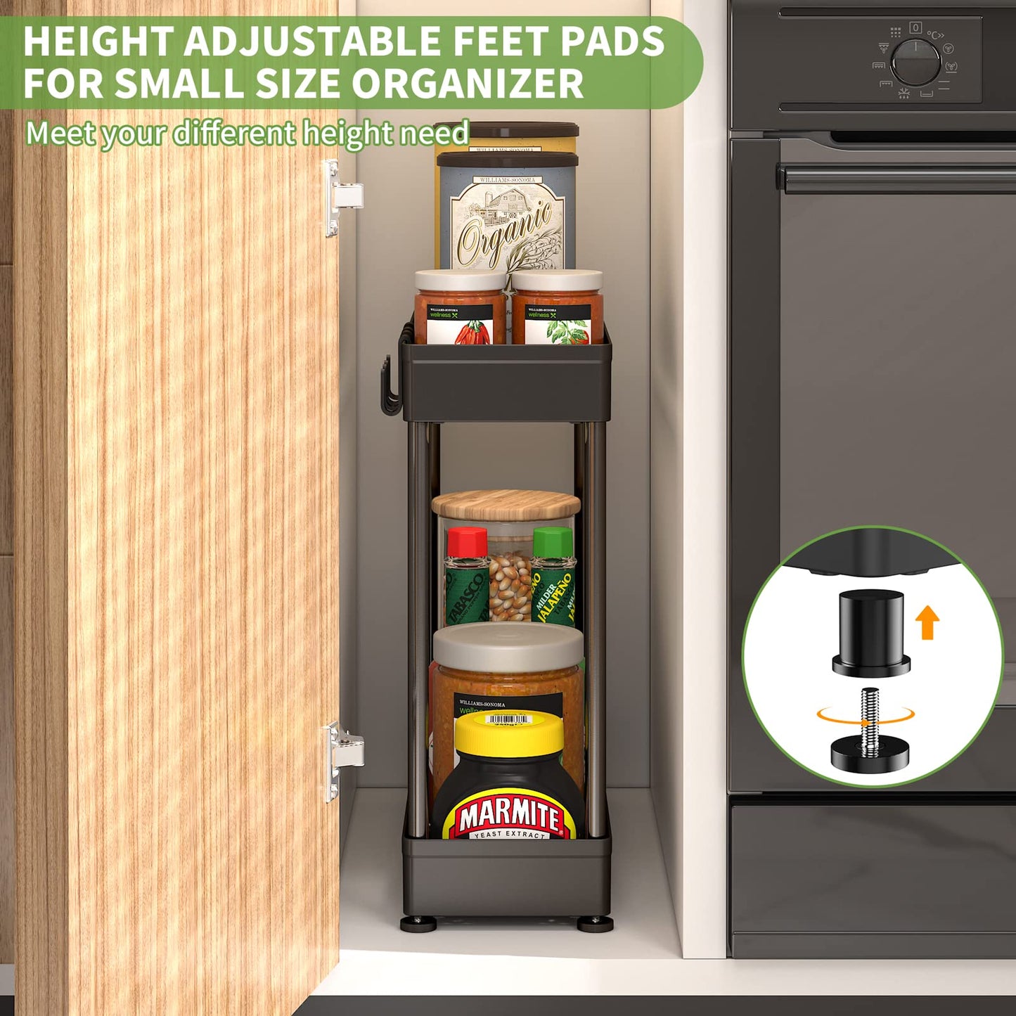 3 Pack Under Sink Organizers and Storage, Pull Out Bathroom Organizer, 2 Tier Bathroom Countertop Organizer with Hooks and Haning Cups, Multi-Purpose Under Cabinet Organizer, 2 Large 1 Small