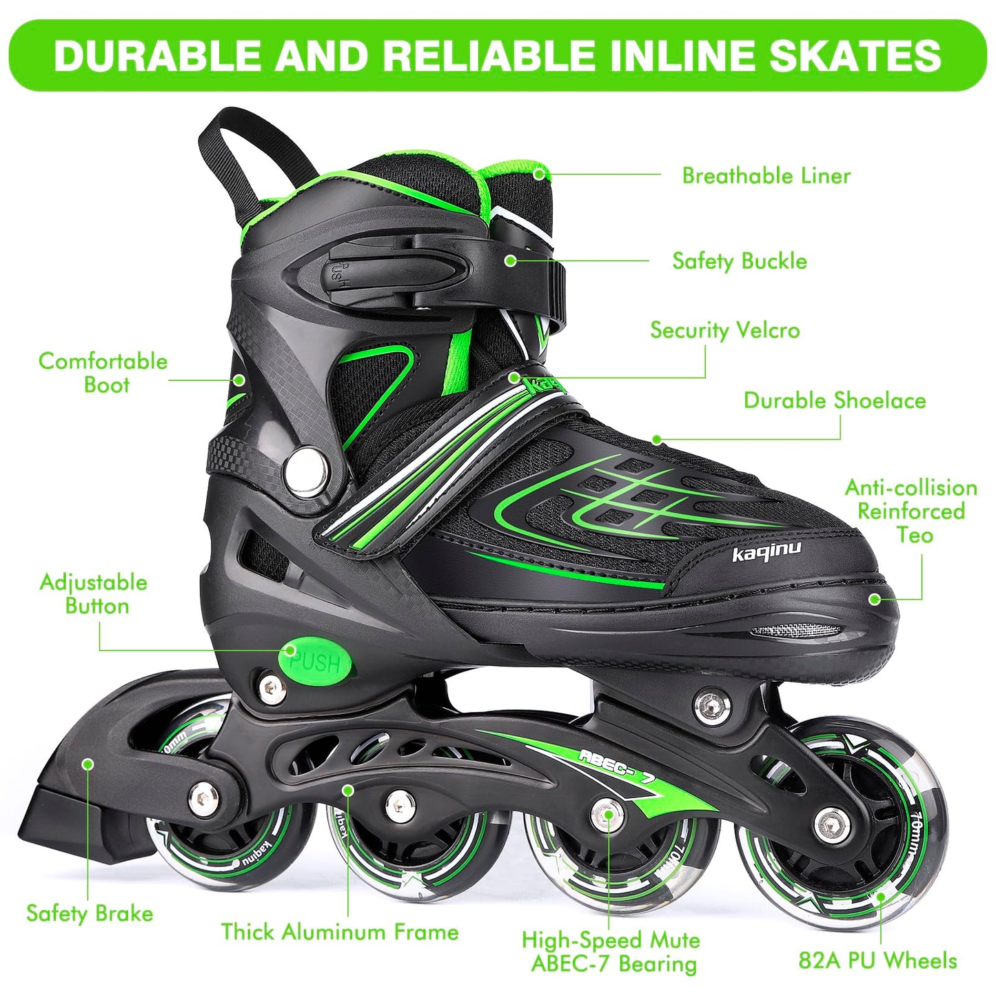 KAQINU Adjustable Inline Skates, Outdoor Inline Skates with Full Illuminating Wheels for Kids and Adults, Women, Girls and Boys