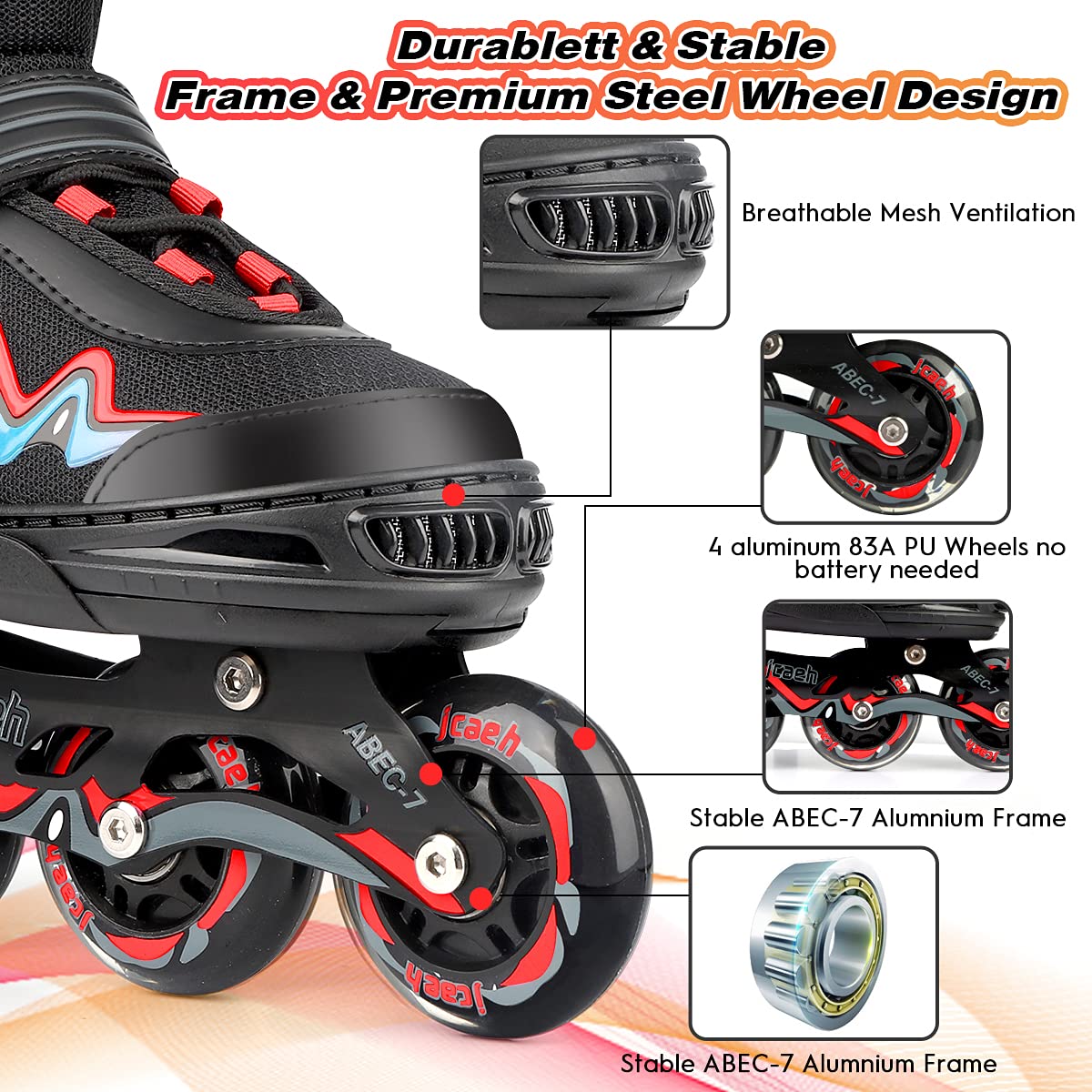 Adjustable Inline Skates for Kids and Adults, jcaeh 4 Sizes Outdoor Blades Roller Skates with Full Illuminating Light Up Wheels for Girls and Boys, Men and Women