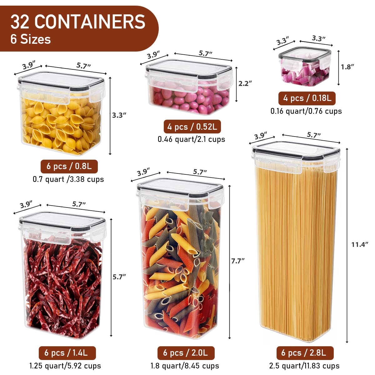 Airtight Food Storage Container Set with Lids, 32 Pcs BPA Free Plastic Food Canisters for Kitchen Pantry Organization and Storage, with Labels, Marker & Spoon Set