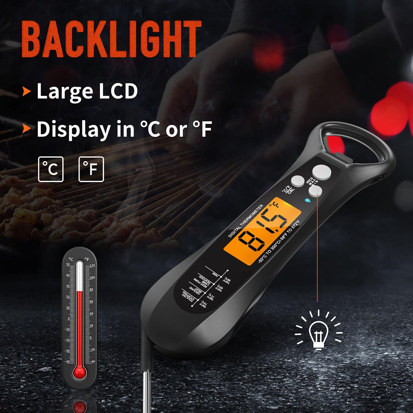 Meat Thermometer Digital, Waterproof Instant Read Meat Thermometers for Grilling and Cooking, for Kitchen and Outside, BBQ, Turkey, Candy, Liquids, Beef