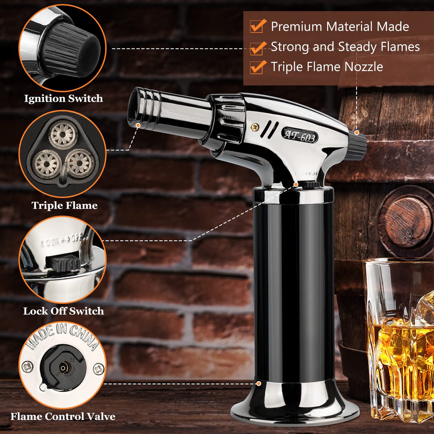 Cocktail Smoker Kit with Torch with 6 Flavored Wood Chips for Bourbon, Old Fashioned Chimney Drinks, Whiskey Smoker Kit, Ideal Gifts for Him,Men,Boyfriend, Husband, Dad