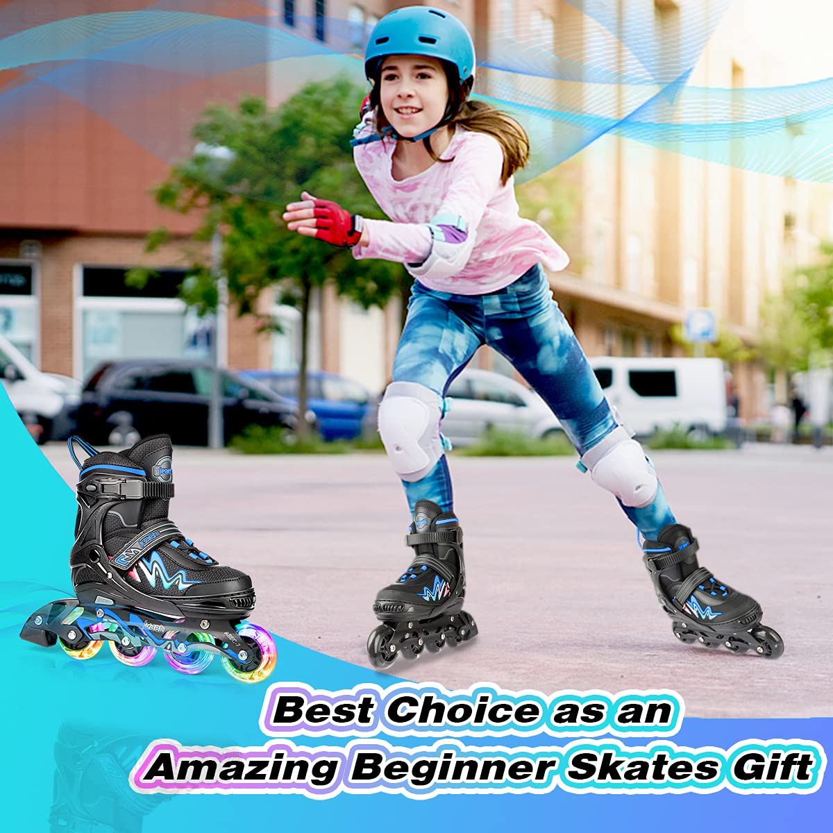 Adjustable Inline Skates for Kids and Adults, jcaeh 4 Sizes Outdoor Blades Roller Skates with Full Illuminating Light Up Wheels for Girls and Boys, Men and Women