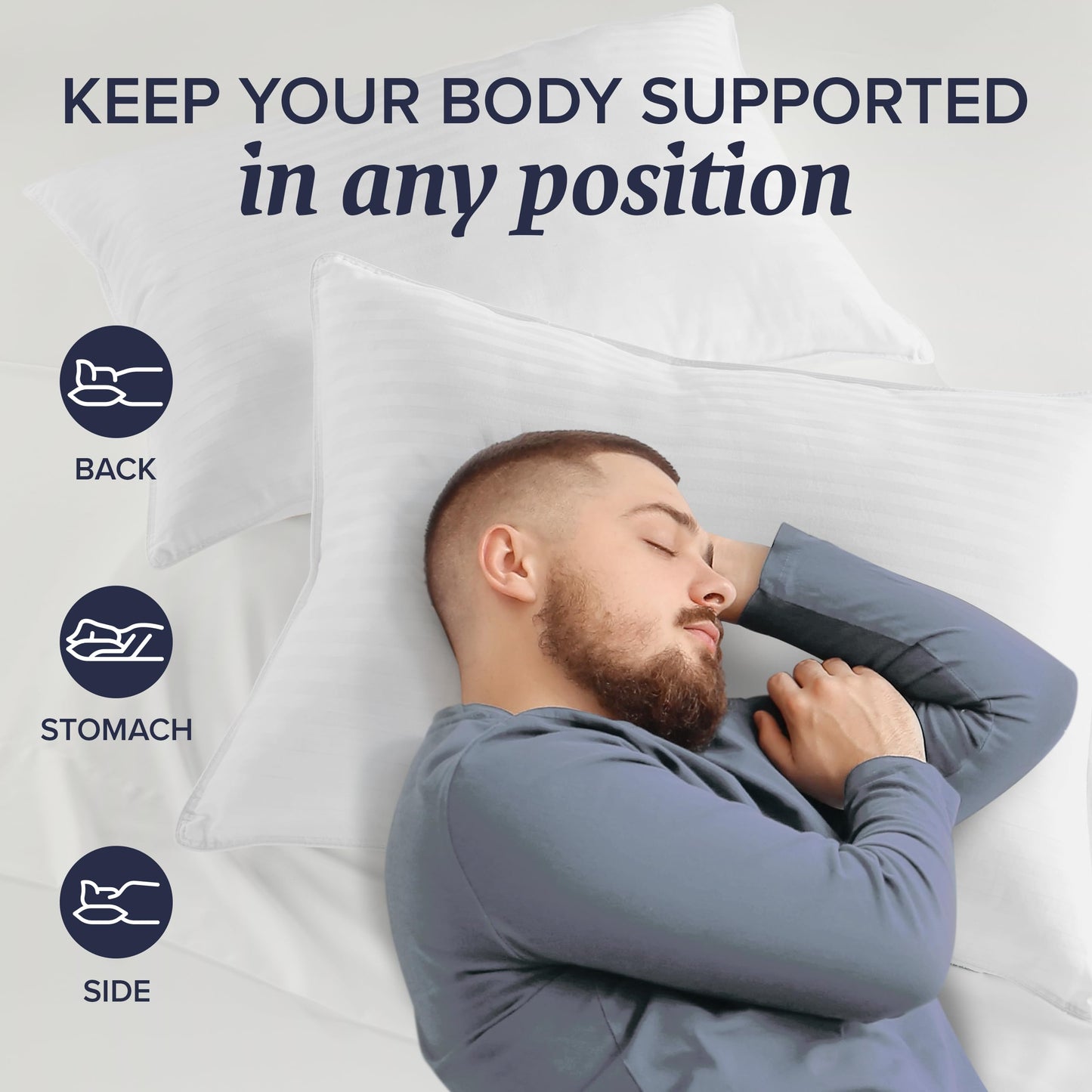 Bed Pillows Standard / Queen Size Set of 2 - Down Alternative Bedding Gel Cooling Pillow for Back, Stomach or Side Sleepers