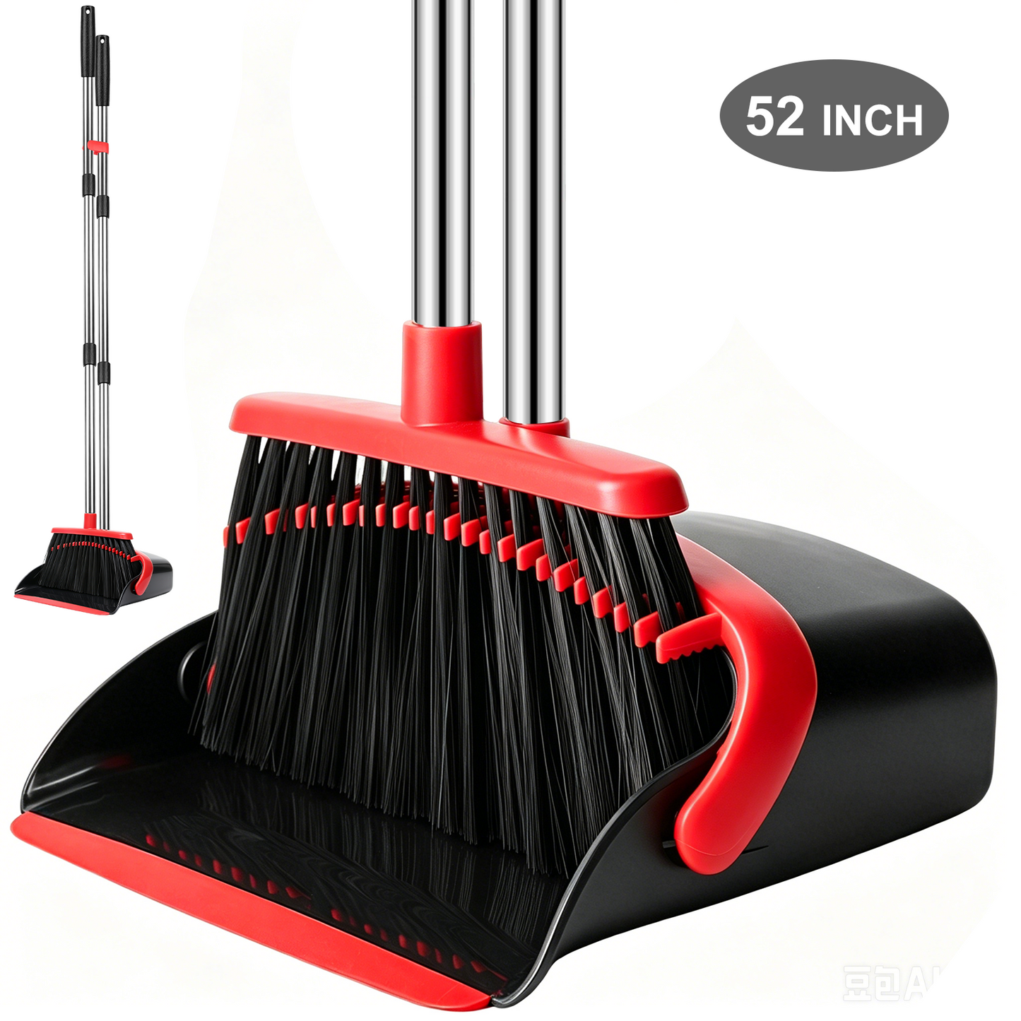 Upgrade Broom and Dustpan Set, TAIMASI Broom with Dustpan Combo with 52" Long Adjustable Handle, Ideal for Indoor Outdoor Garage Kitchen Room Office Lobby Use (Black&Red)