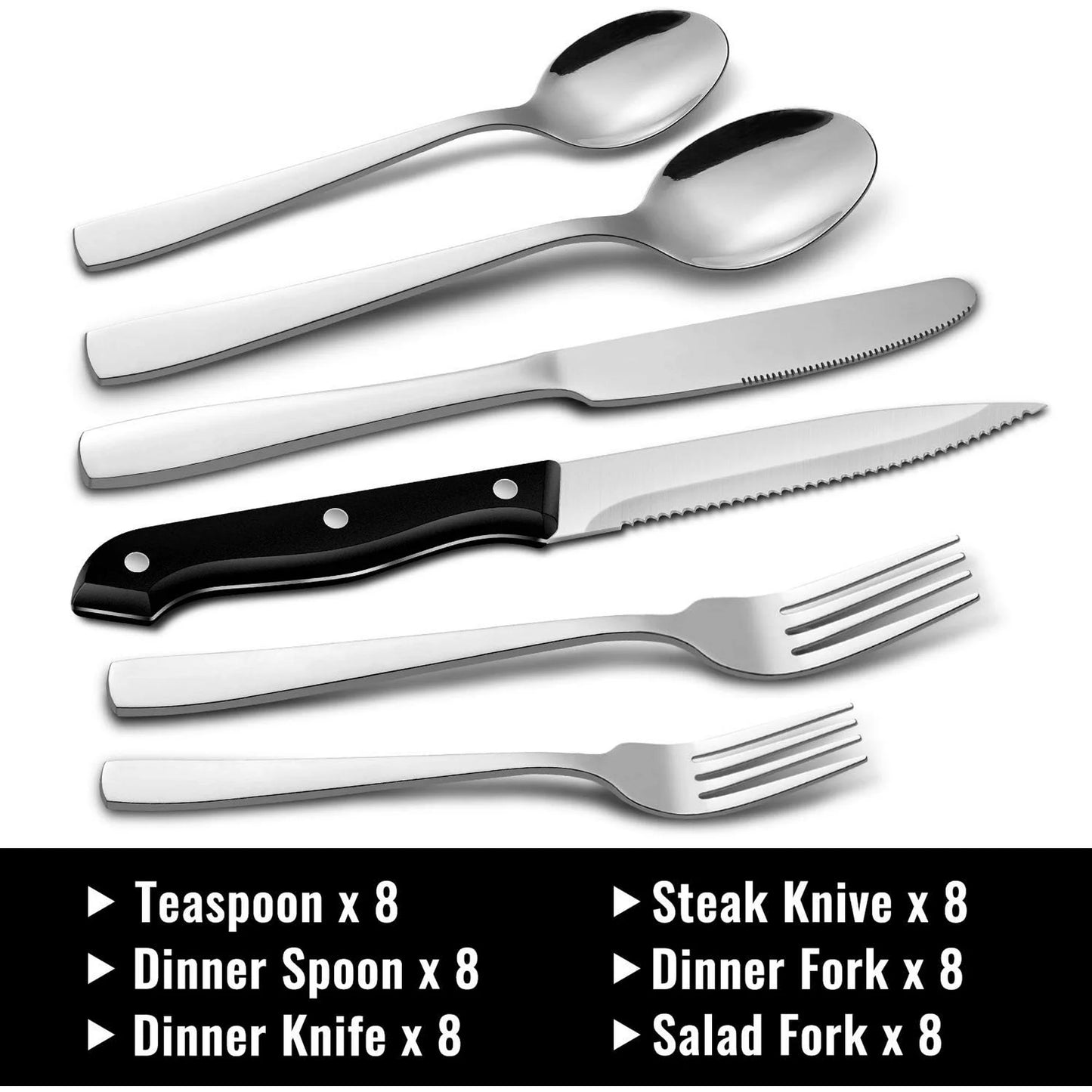 Stainless Steel Flatware Set, 48-Piece 18/8 Stainless Steel Silverware with Steak Knives for Kitchen Restaurant, Mirror Polished ,Dishwasher Safe