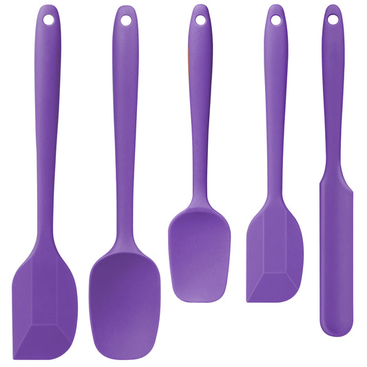 Food Grade Silicone Rubber Spatula Set, TAIMASI 5 Pcs Kithen Cooking Mixing Utensil Set, BPA-Free High Heat Resistant Non Stick Dishwasher-Purple