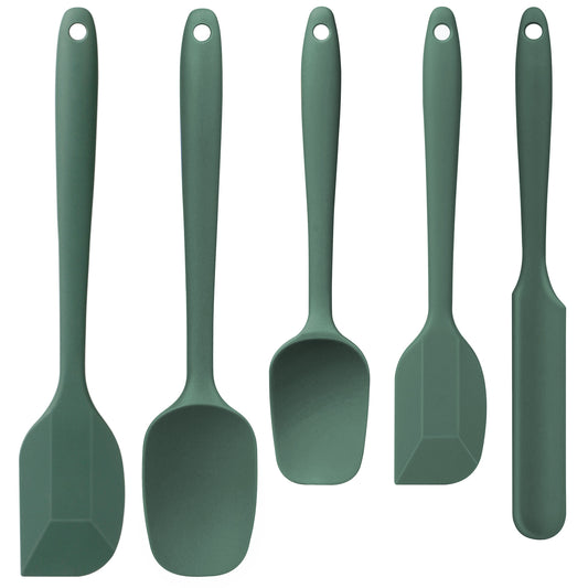 Food Grade Silicone Rubber Spatula Set, TAIMASI O 5 Pcs Kithen Cooking Mixing Utensil Set, BPA-Free High Heat Resistant Non Stick Dishwasher-Green