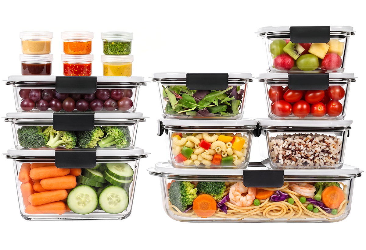 30 Pcs Glass Food Storage Containers with Lids, Glass Meal Prep Container Sets with Snap Airtight Lids, Meal Prep Containers with Sauce Cups, Microwave, Oven, Freezer & Dishwasher Safe, Leak-Proof