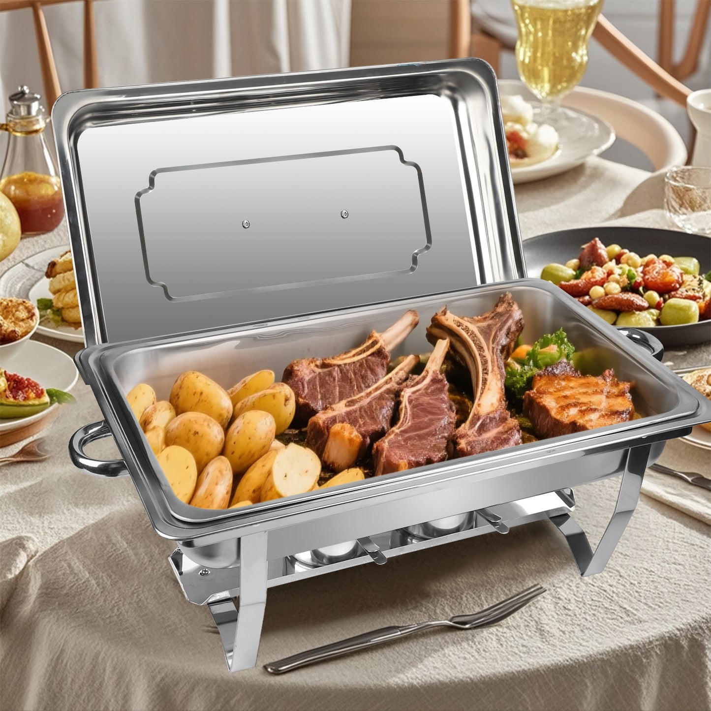 Chafing Dish Buffet Set, AOKIWO 3 Packs Stainless Steel Buffet Warmer, Chafing Dishes for Buffet, Chafers and Buffet Warmer for Parties, Events, Wedding, Camping, Dinner, 8QT Full Pans
