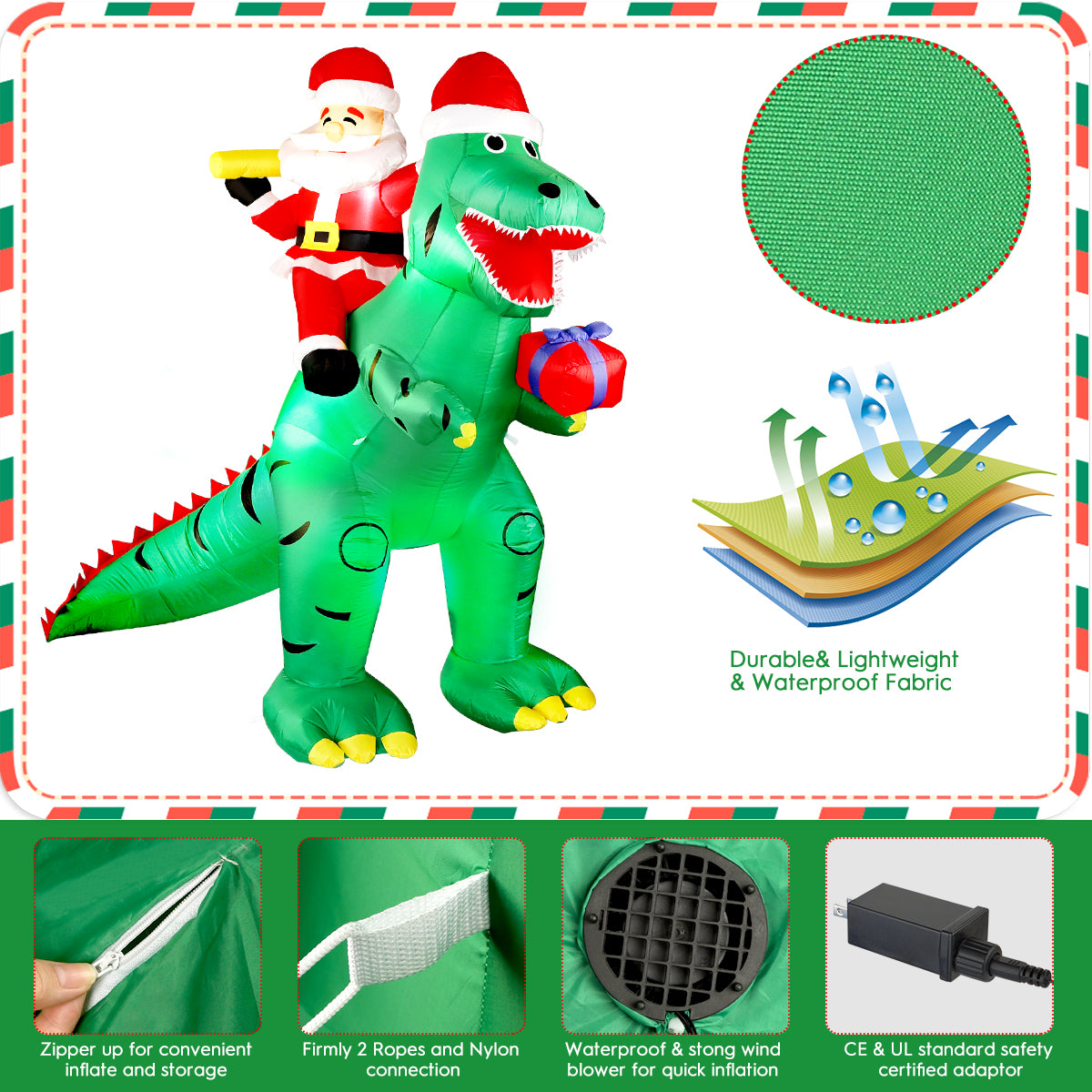7FT Christmas Inflatable Decorations Clearance, Giant Xmas Santa Dinosaur Blow Up LED Light Up Indoor Outdoor Yard Decorations with Gift Box, Holiday Xmas Party Patio Garden Lawn New Year Kids Gifts