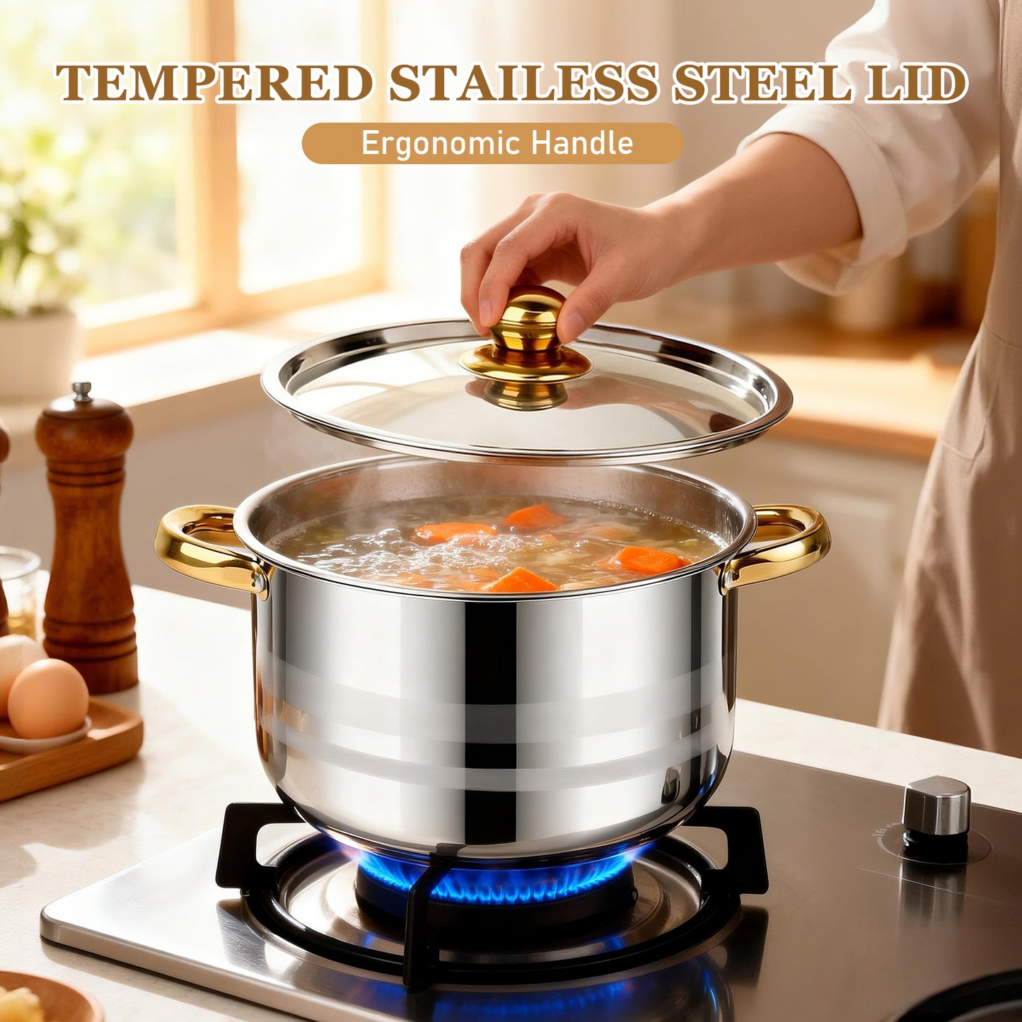 Home Sauce Pot, TAIMASI 5 PCS Stainless Steel Stock Pot with Lid for Pasta, Soup, Non Stick Stainless Steel Cookware Set Cooking Pot for All Cooktops