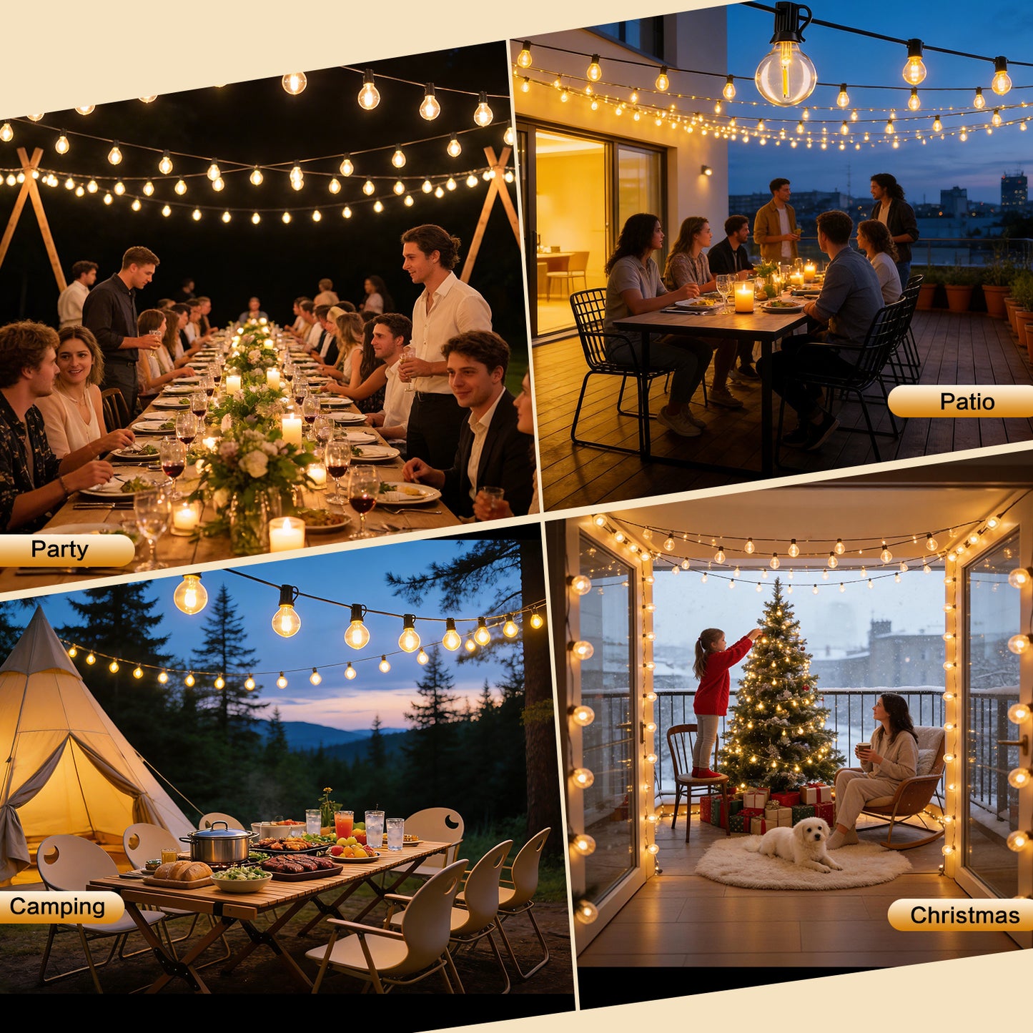 Mibote Outdoor String Lights, 50FT 25 G40 Bulbs Shatterproof Patio Lights,Waterproof,Dimmable ,Remote Control for Patio Garden