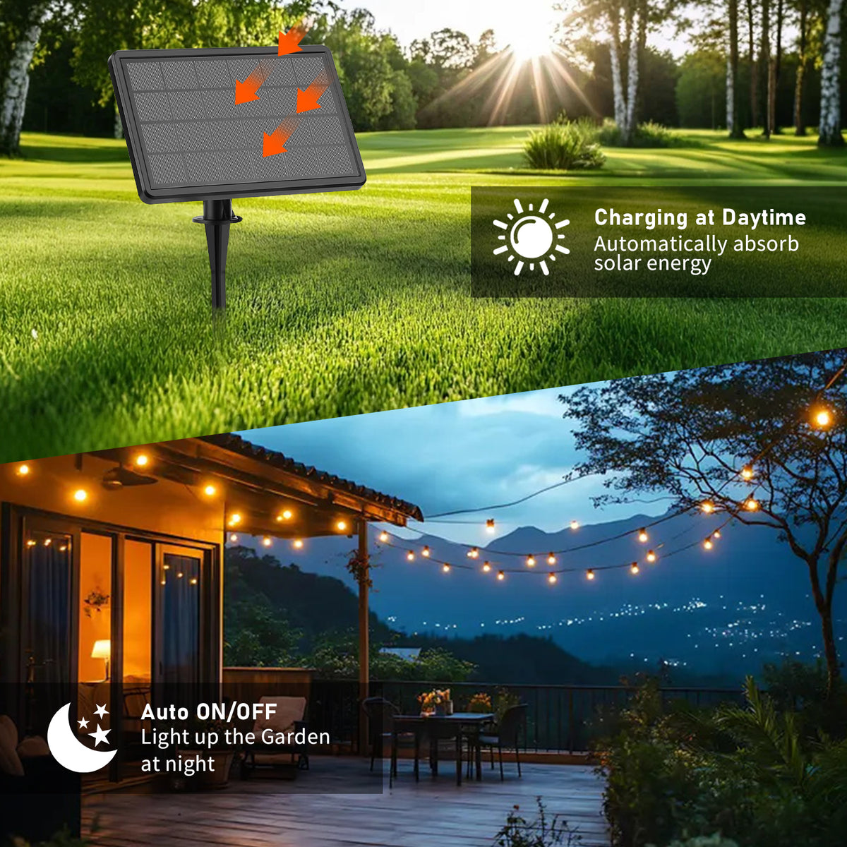 50FT Solar String Lights Outdoor Waterproof, Patio Lights with Remote Control & 18+1 Dimmable ST38 Edison Bulbs Shatterproof,Solar Powered String Lights for Outside Garden Backyard