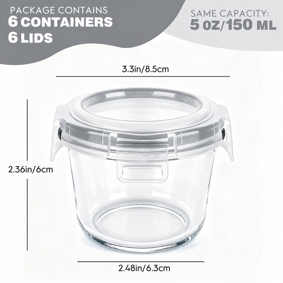 12 Pcs Small Glass Food Storage Containers with Lids Set, 5oz Airtight Meal Prep Containers Lunch Box (6 Containers & 6 Lids) for Fruit, Snack, Gray