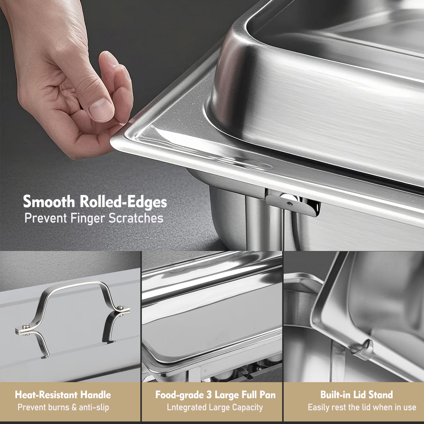 Chafing Dish Buffet Set, AOKIWO 3 Packs Stainless Steel Buffet Warmer, Chafing Dishes for Buffet, Chafers and Buffet Warmer for Parties, Events, Wedding, Camping, Dinner, 8QT Full Pans