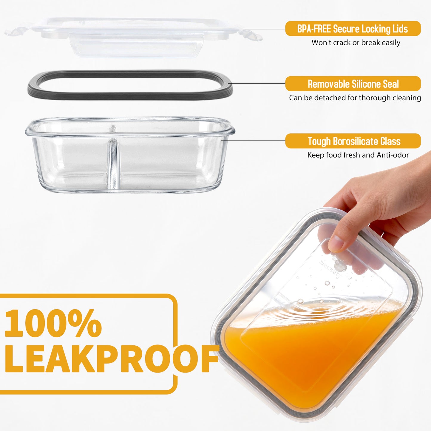 20 Pcs Glass Food Storage Containers with Lids, 1 & 2 Compartment Glass Airtight Meal Prep Containers with Sauce Containers(10 Containers & 10 Lids), Oven & Freezer Safe, Leak Proof, Grey