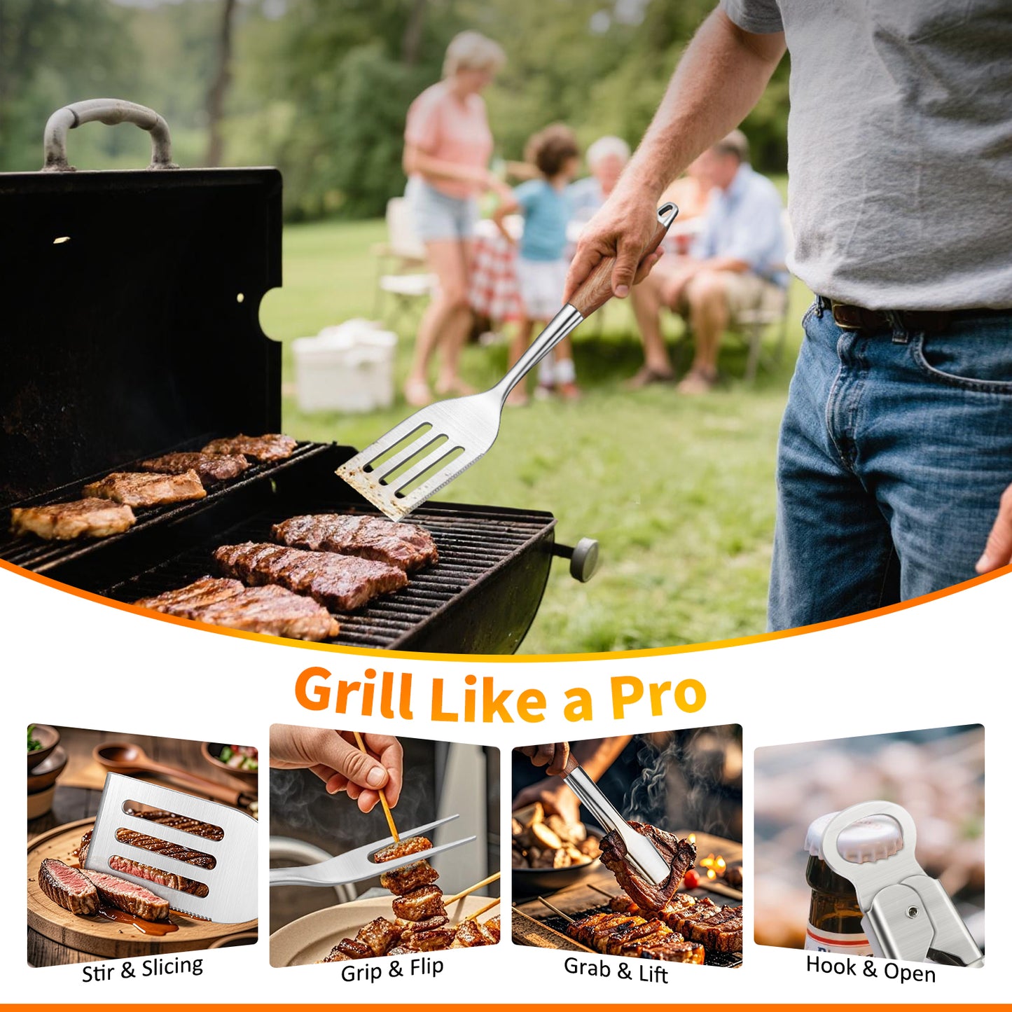 7PCS Griddle Accessories Kit,16 Inches Stainless Steel BBQ Accessories with organizer bag for Outdoor Barbecue Grilling Gifts