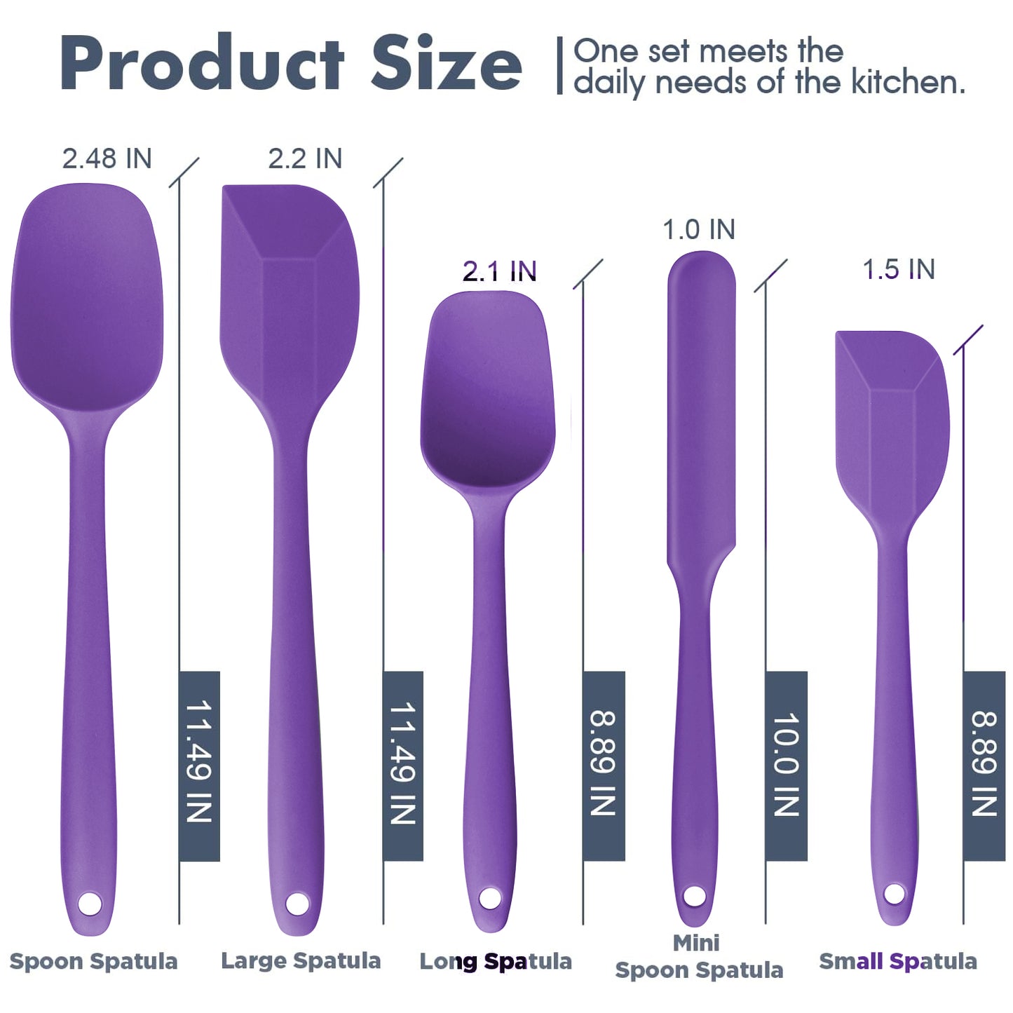 Food Grade Silicone Rubber Spatula Set, TAIMASI 5 Pcs Kithen Cooking Mixing Utensil Set, BPA-Free High Heat Resistant Non Stick Dishwasher-Purple