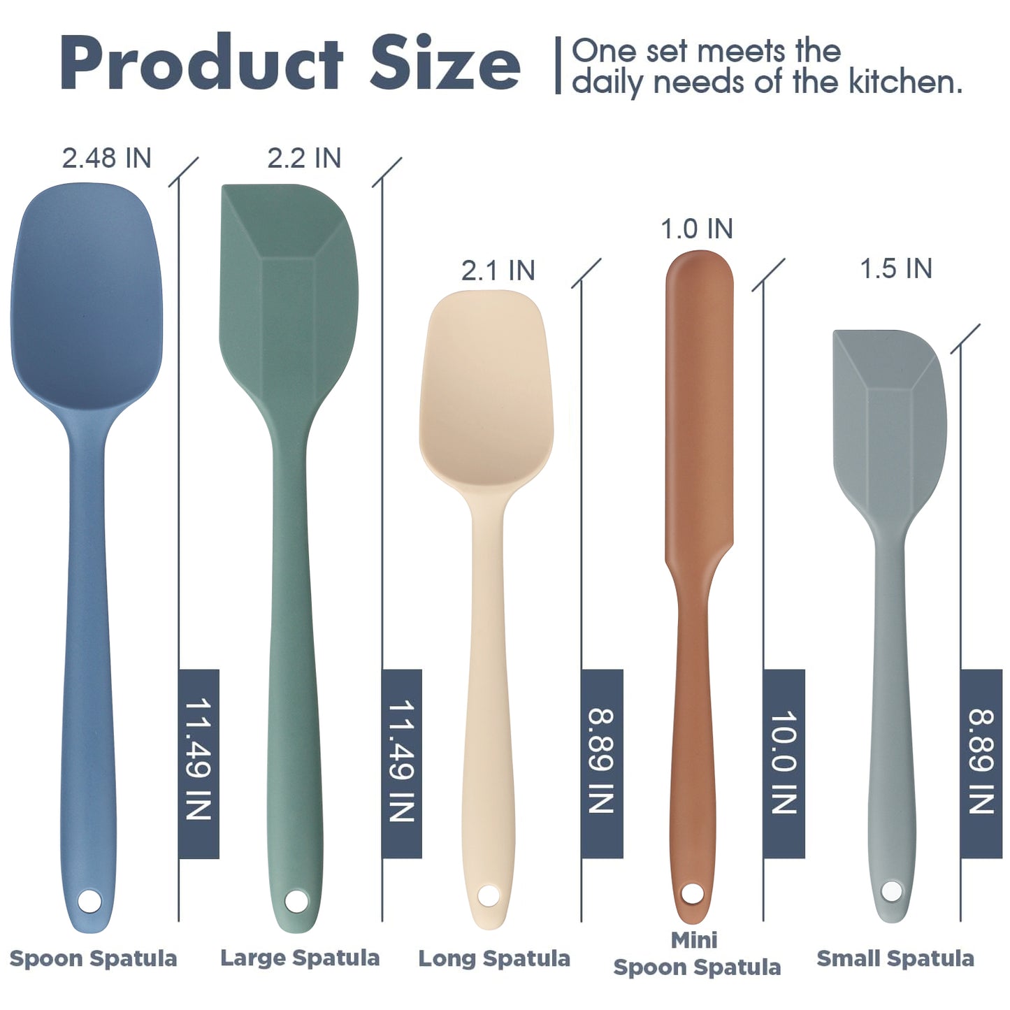 Food Grade Silicone Rubber Spatula Set, AOKIWO 5 Pcs Kithen Cooking Mixing Utensil Set, BPA-Free High Heat Resistant Non Stick Dishwasher-Mixed Color 02