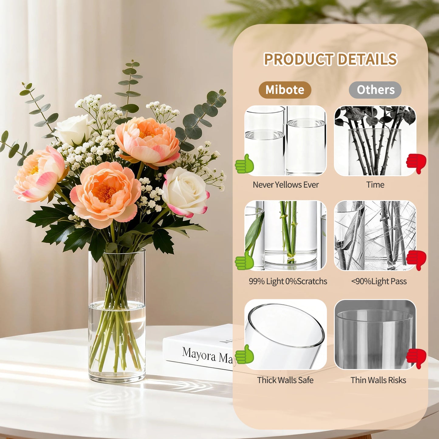 20pcs Modern Cylinder Glass Vase for Home Decor, Wedding Party Decor with Wide Mouth