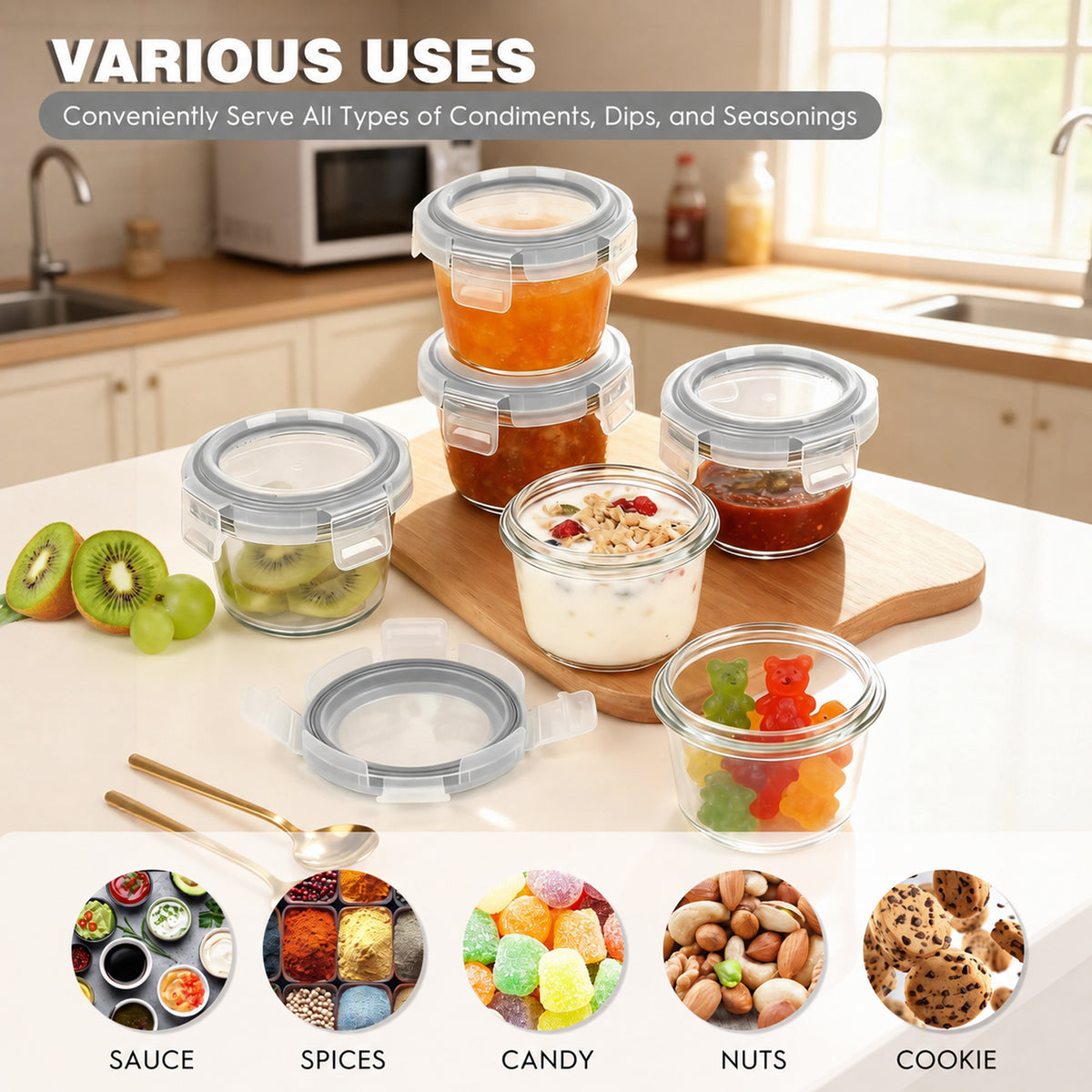 12 Pcs Small Glass Food Storage Containers with Lids Set, 5oz Airtight Meal Prep Containers Lunch Box (6 Containers & 6 Lids) for Fruit, Snack, Gray