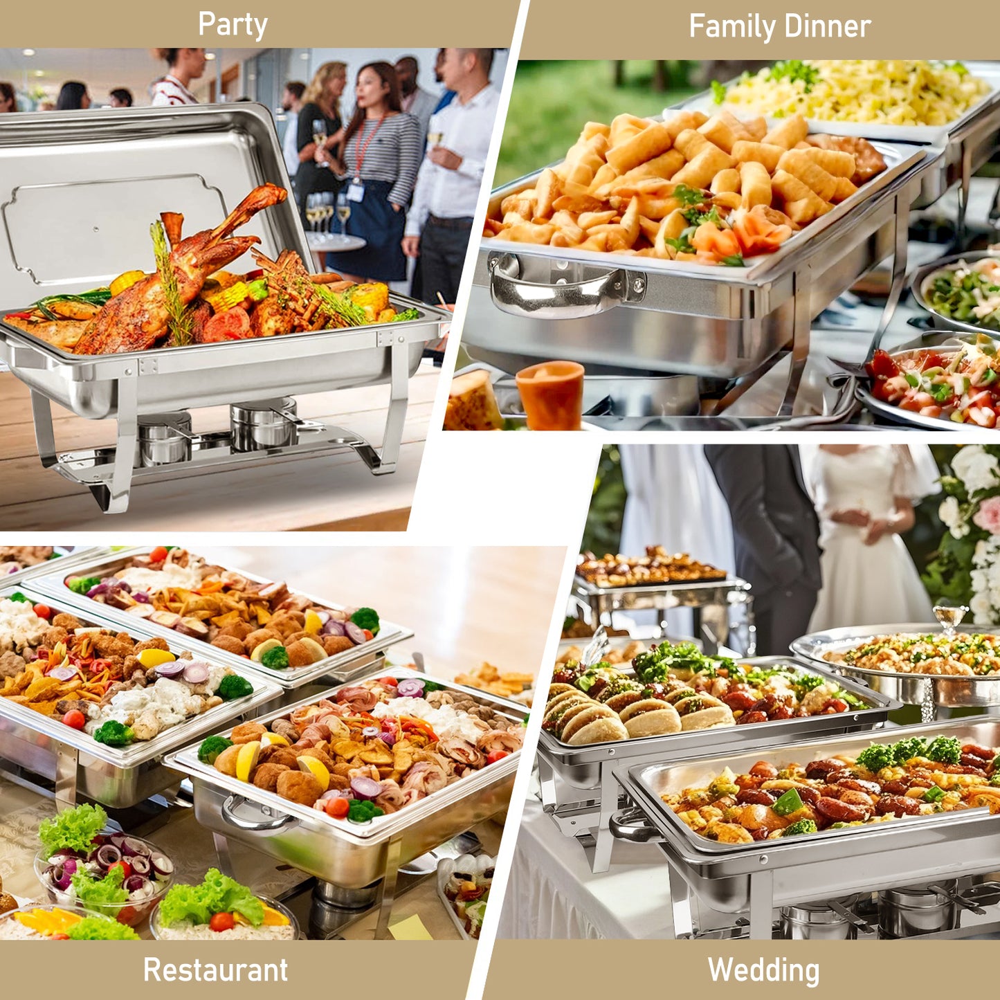 Chafing Dish Buffet Set, AOKIWO 3 Packs Stainless Steel Buffet Warmer, Chafing Dishes for Buffet, Chafers and Buffet Warmer for Parties, Events, Wedding, Camping, Dinner, 8QT Full Pans