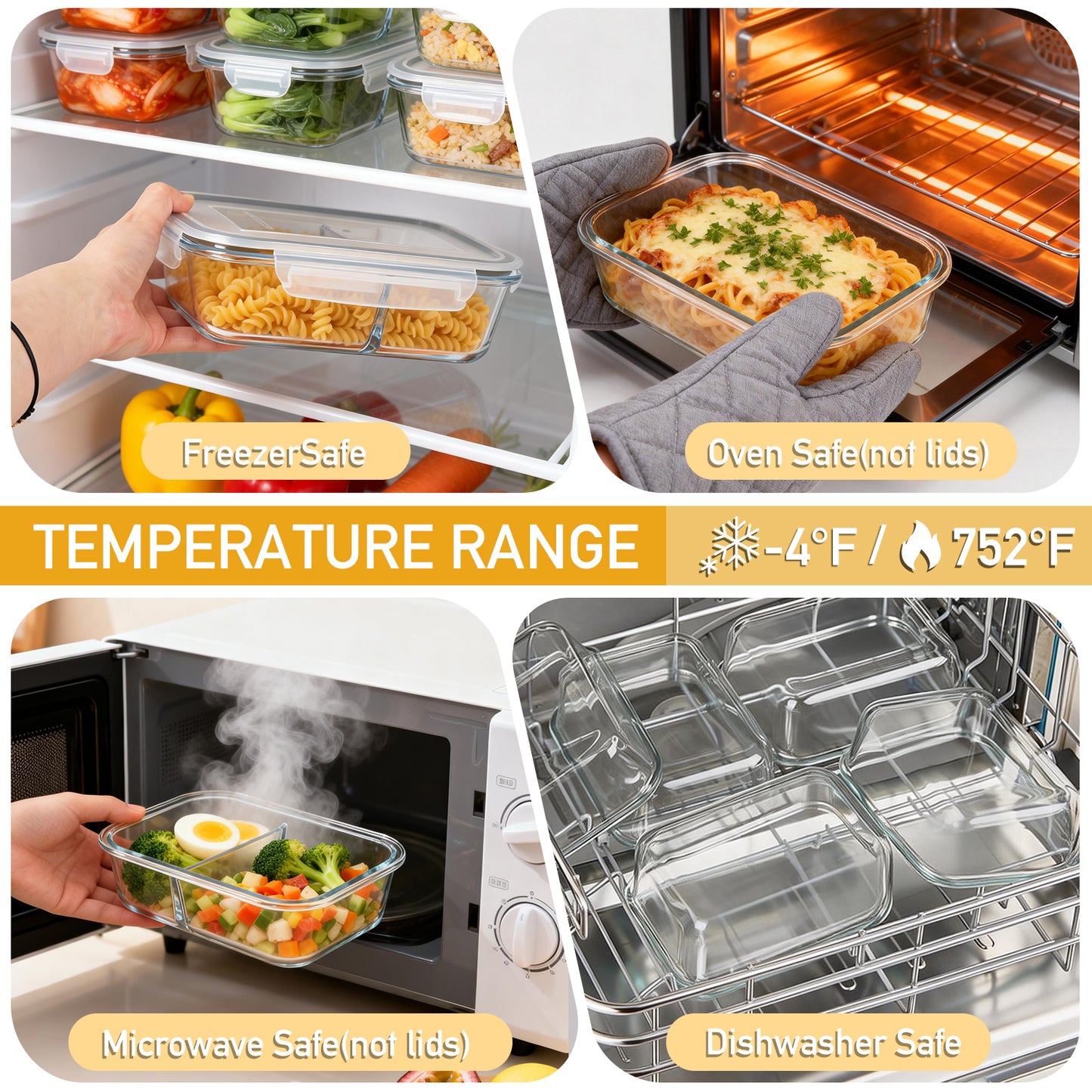 20 Pcs Glass Food Storage Containers with Lids, 1 & 2 Compartment Glass Airtight Meal Prep Containers with Sauce Containers(10 Containers & 10 Lids), Oven & Freezer Safe, Leak Proof, Grey